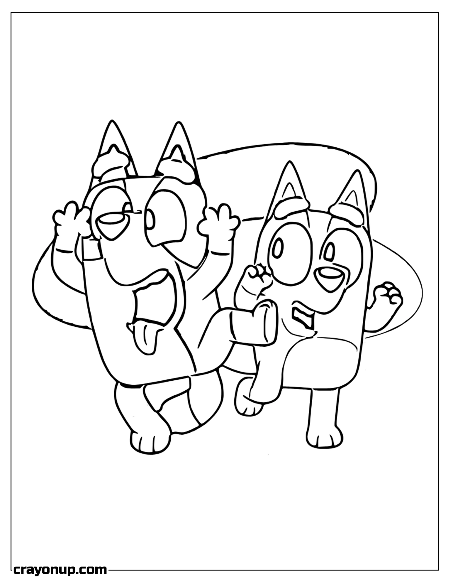 Coloring Page of Adorable Bluey With Bingo Crazy Face Coloring Sheet Free