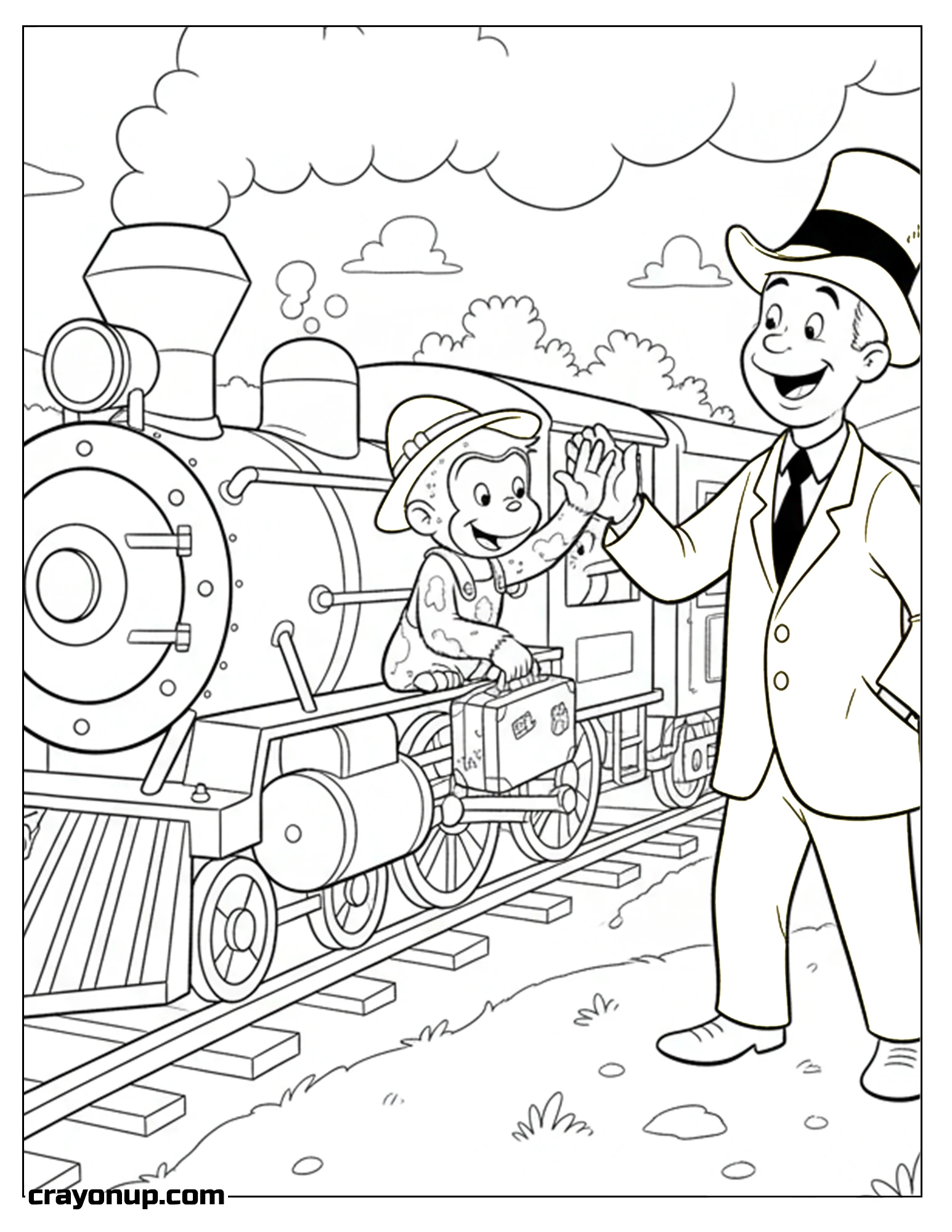 Coloring Page of Adorable Curious George Coloring Page for Kids