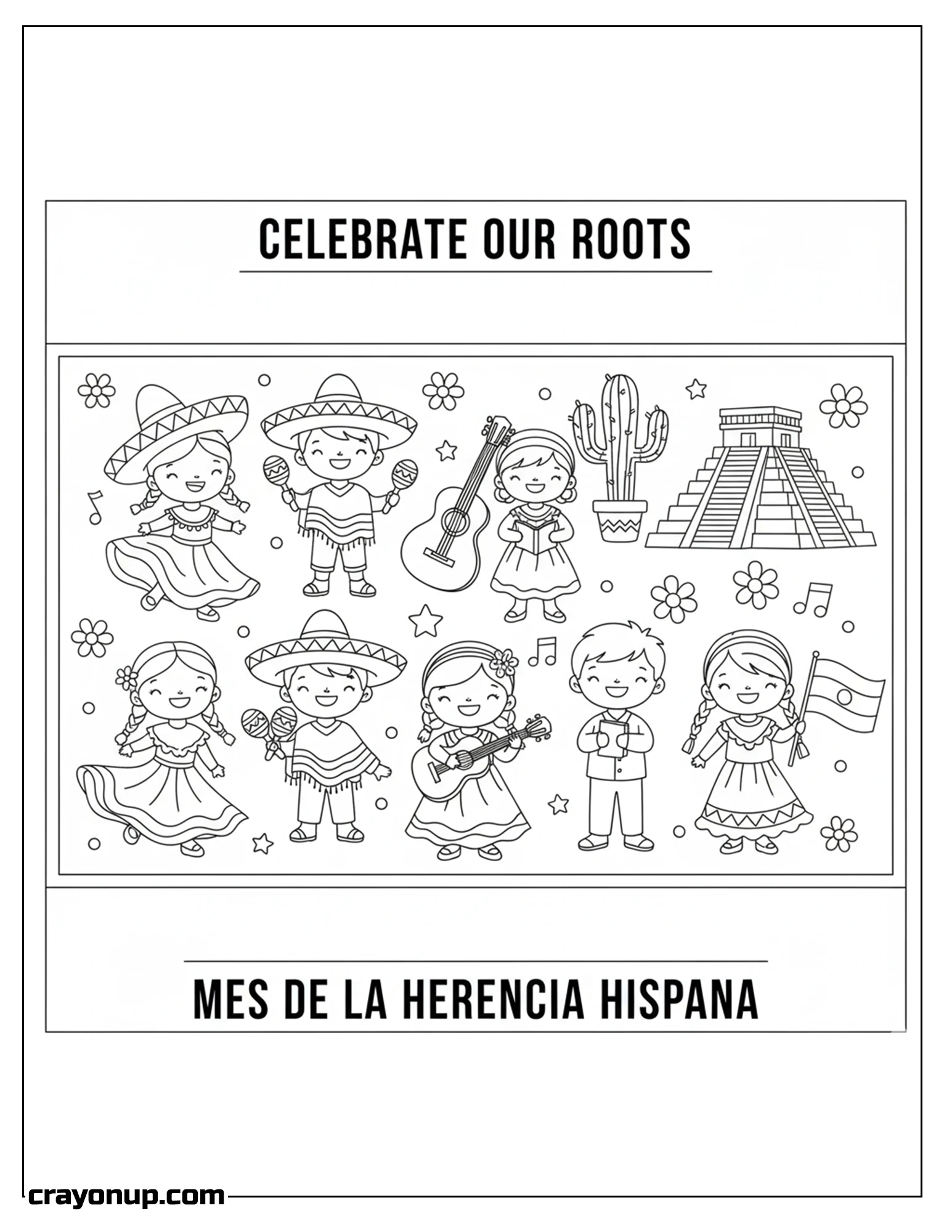 Coloring Page of Adorable Hispanic Heritage Month Coloring Page for Kids