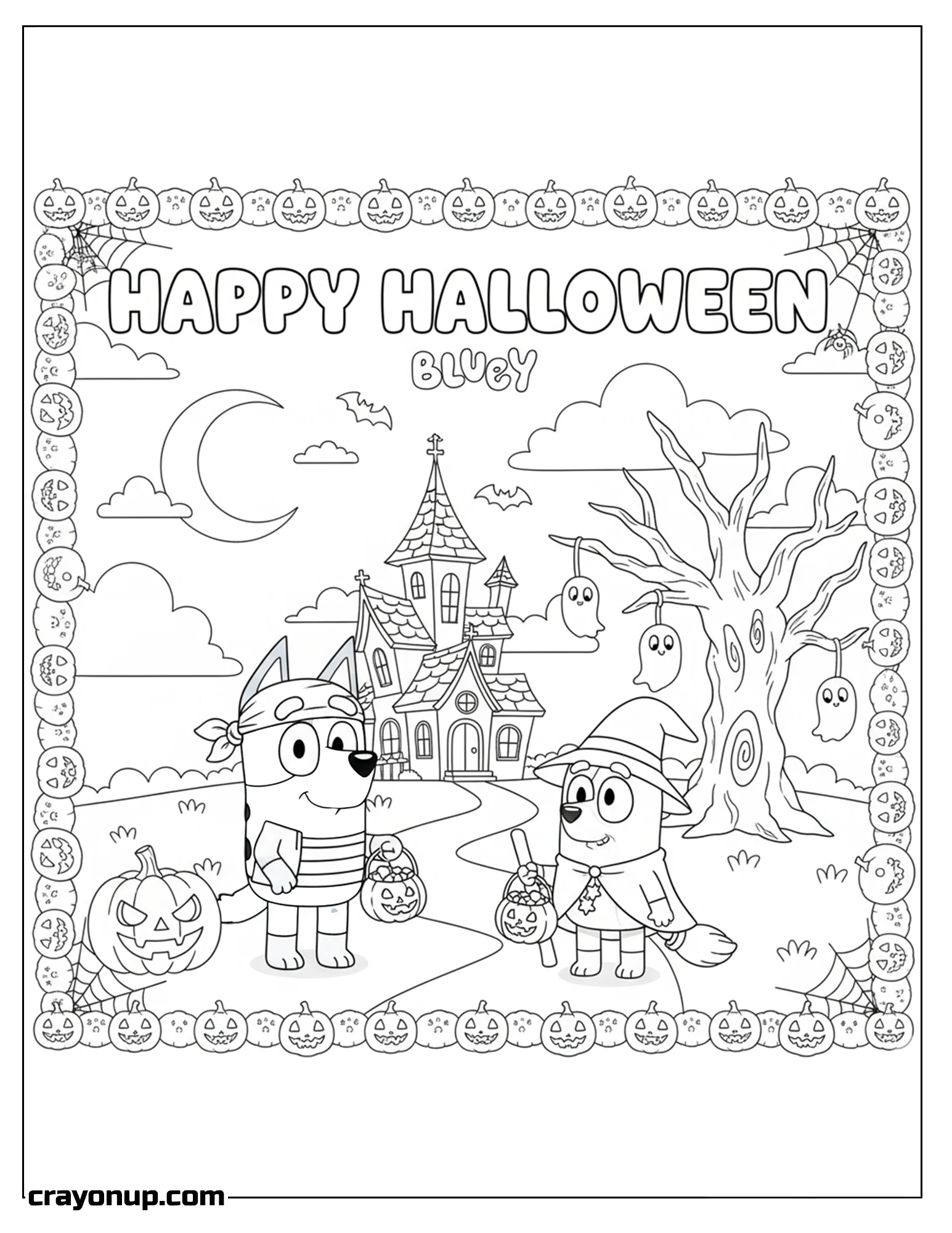 Coloring Page of Adorable Kawaii Bluey Halloween Coloring Page Printable