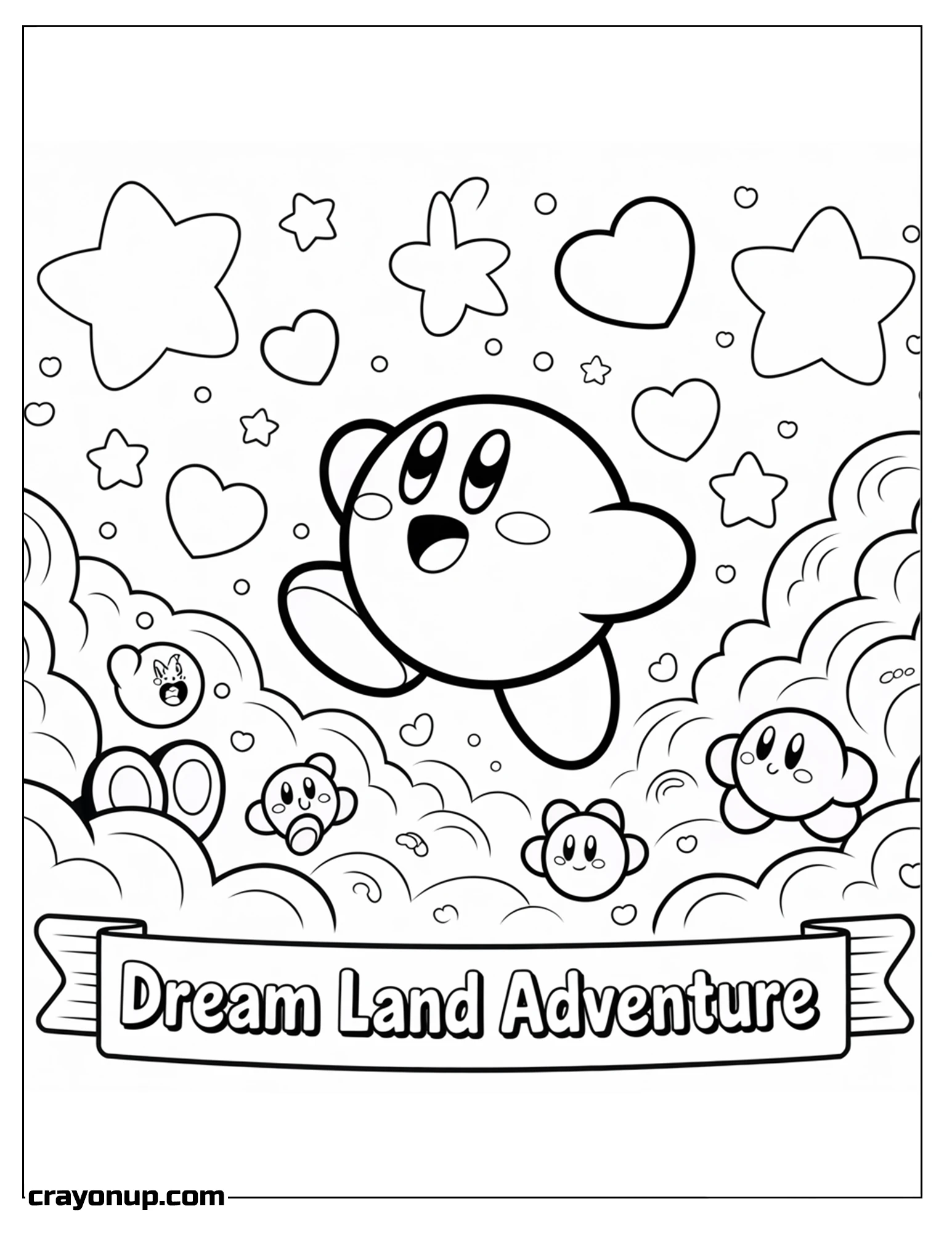 Coloring Page of Adorable Kawaii Kirby Coloring Page