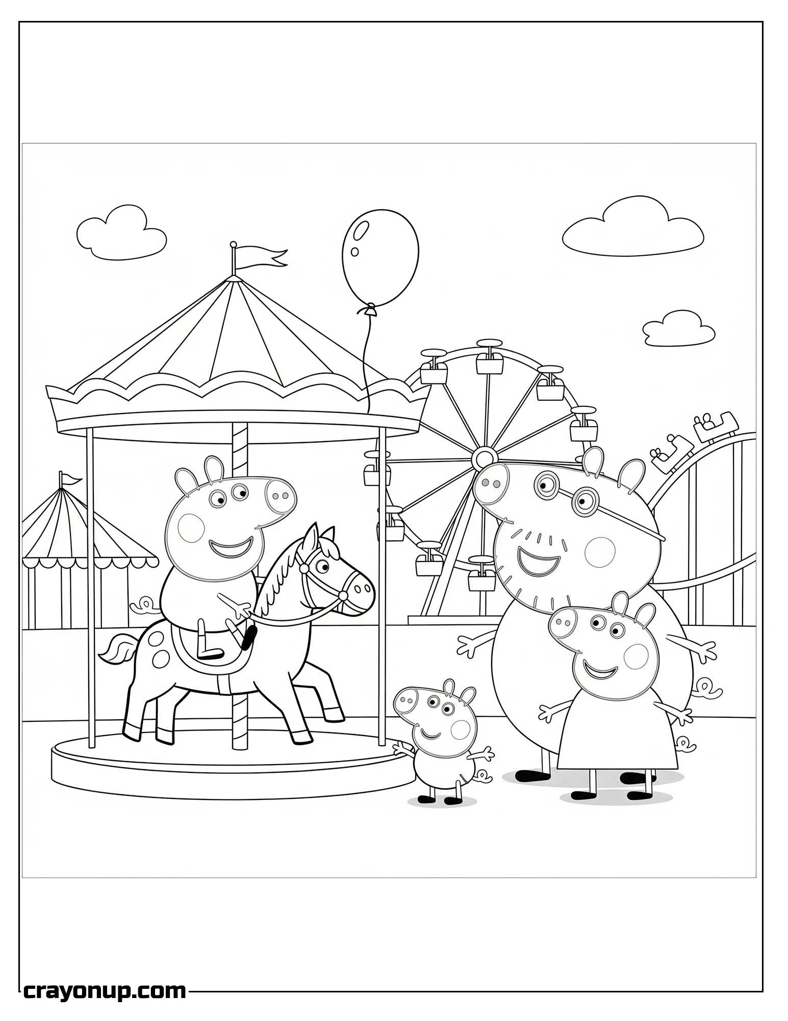 Coloring Page of Adorable Kawaii Peppa Pig Coloring Page