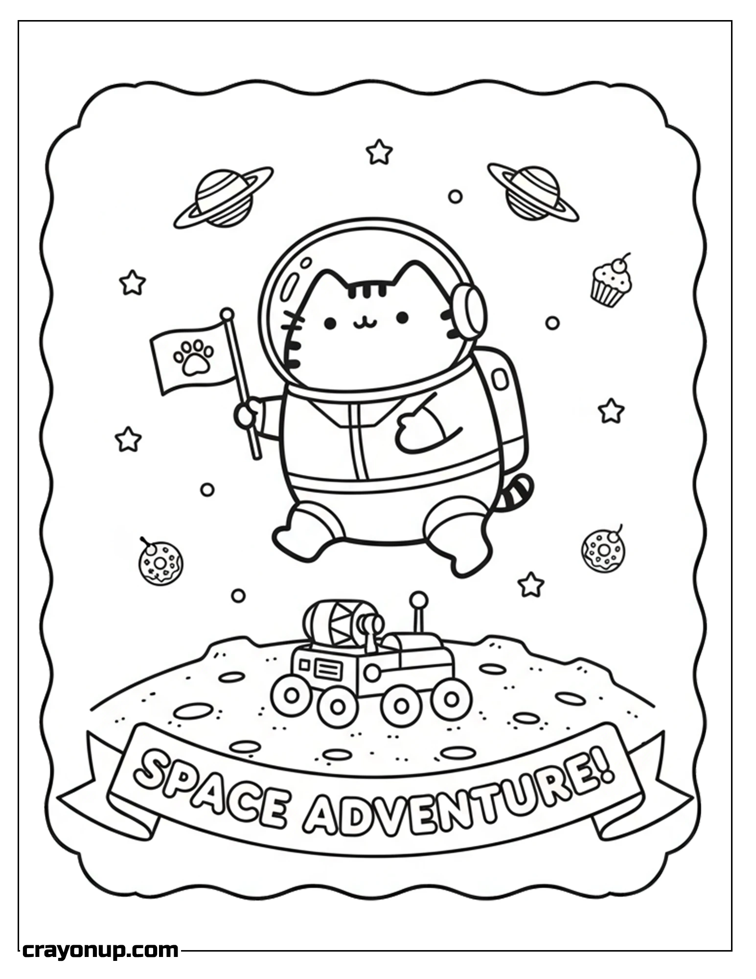 Coloring Page of Adorable Kawaii Pusheen space adventures Coloring Page