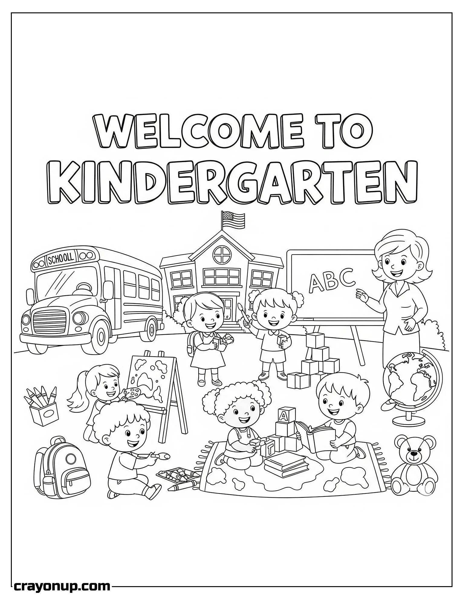 Coloring Page of Adorable Kindergarten Coloring Page for Kids