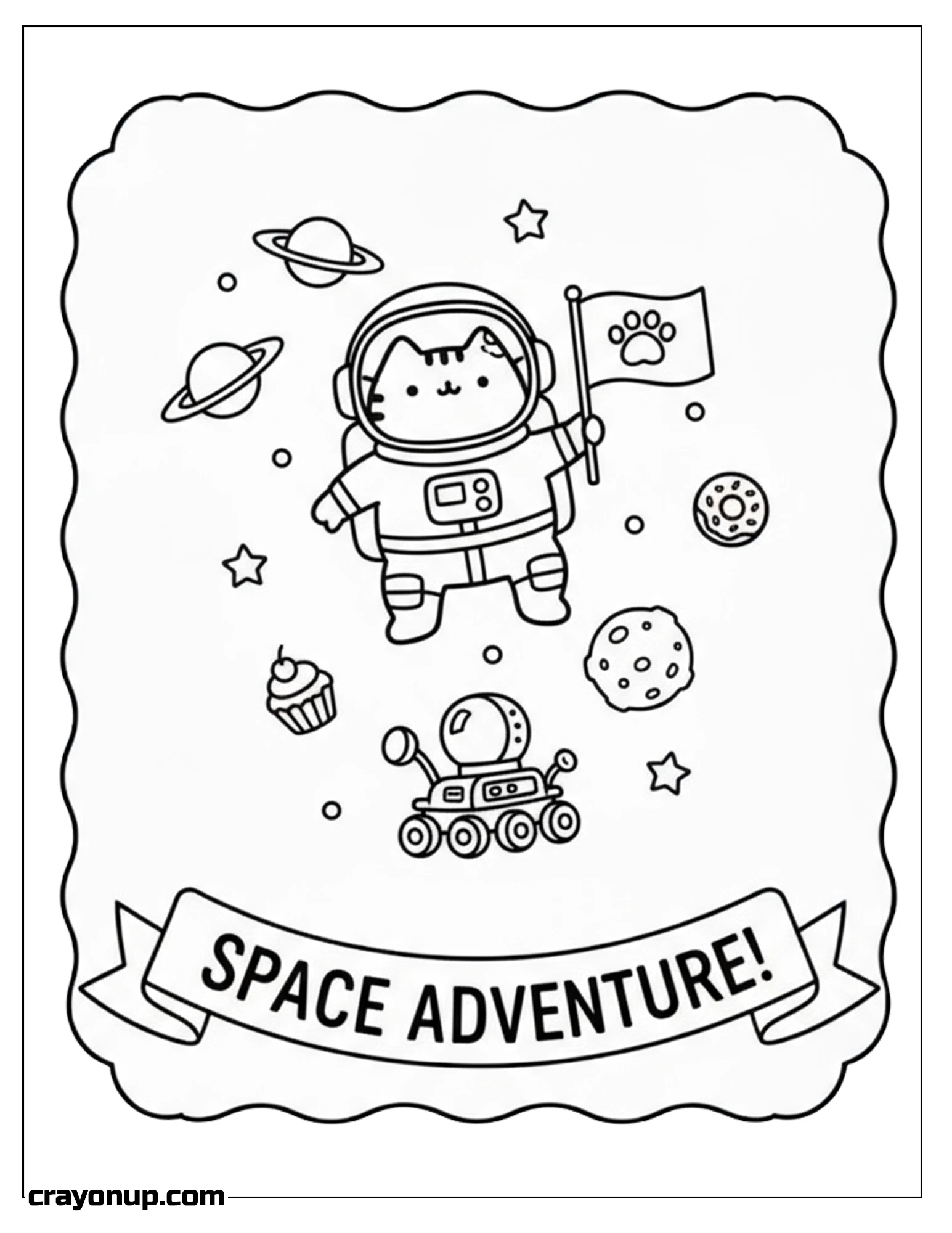 Coloring Page of Adorable Pusheen space adventure Coloring Sheet Free