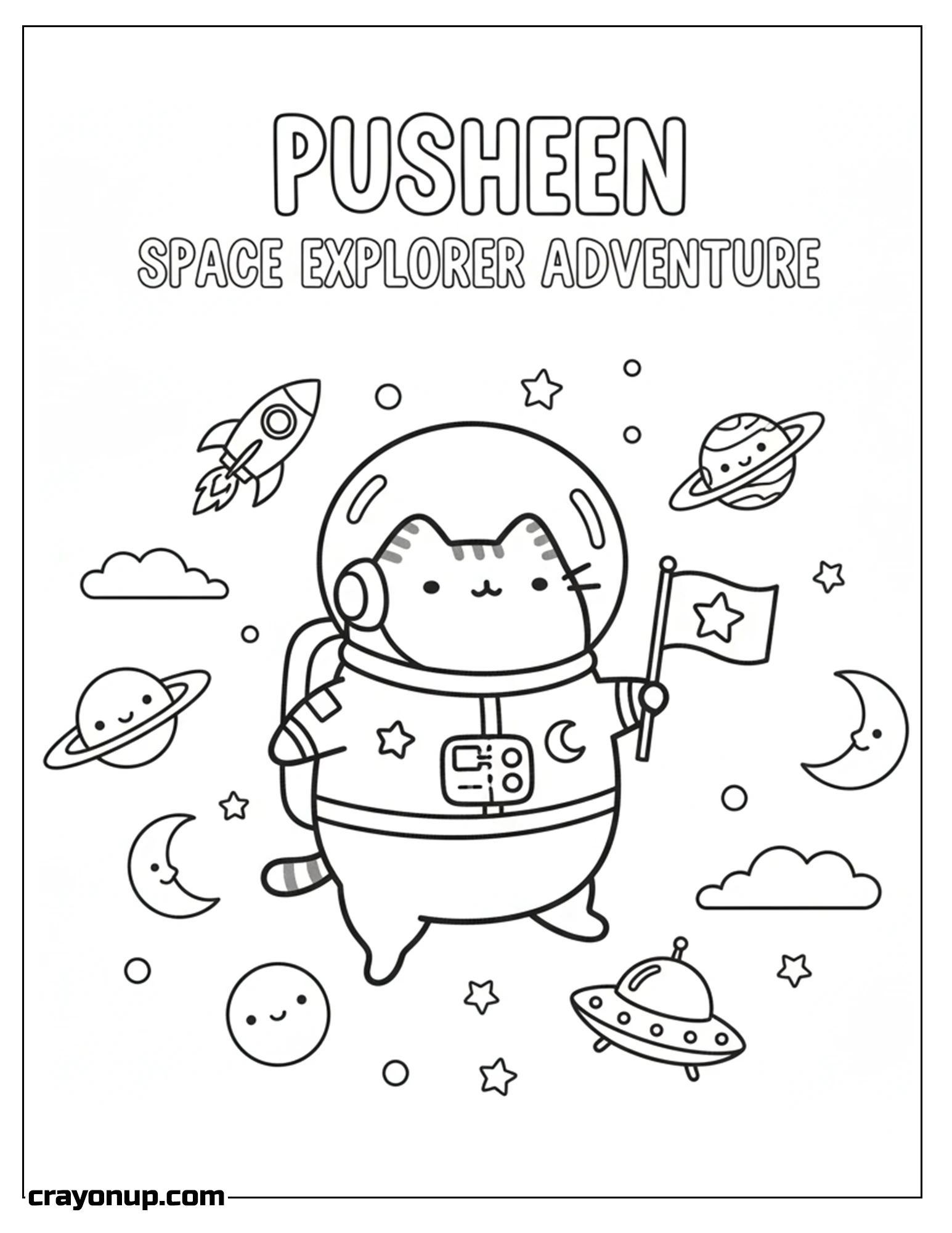 Coloring Page of Adorable Pusheen space explorer adventures  Coloring Page for Kids