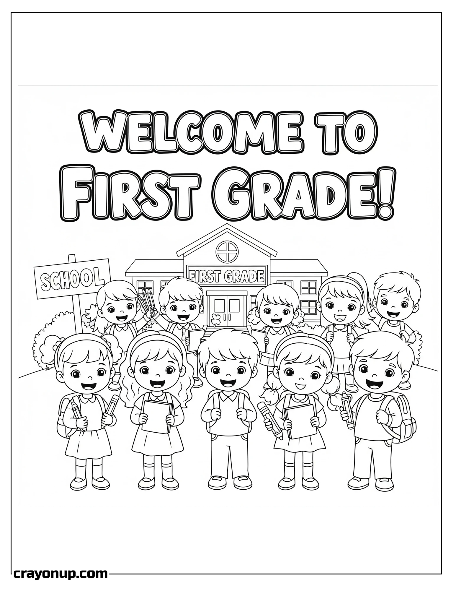 Coloring Page of Adorable Welcome to First Grade Coloring Page Printable