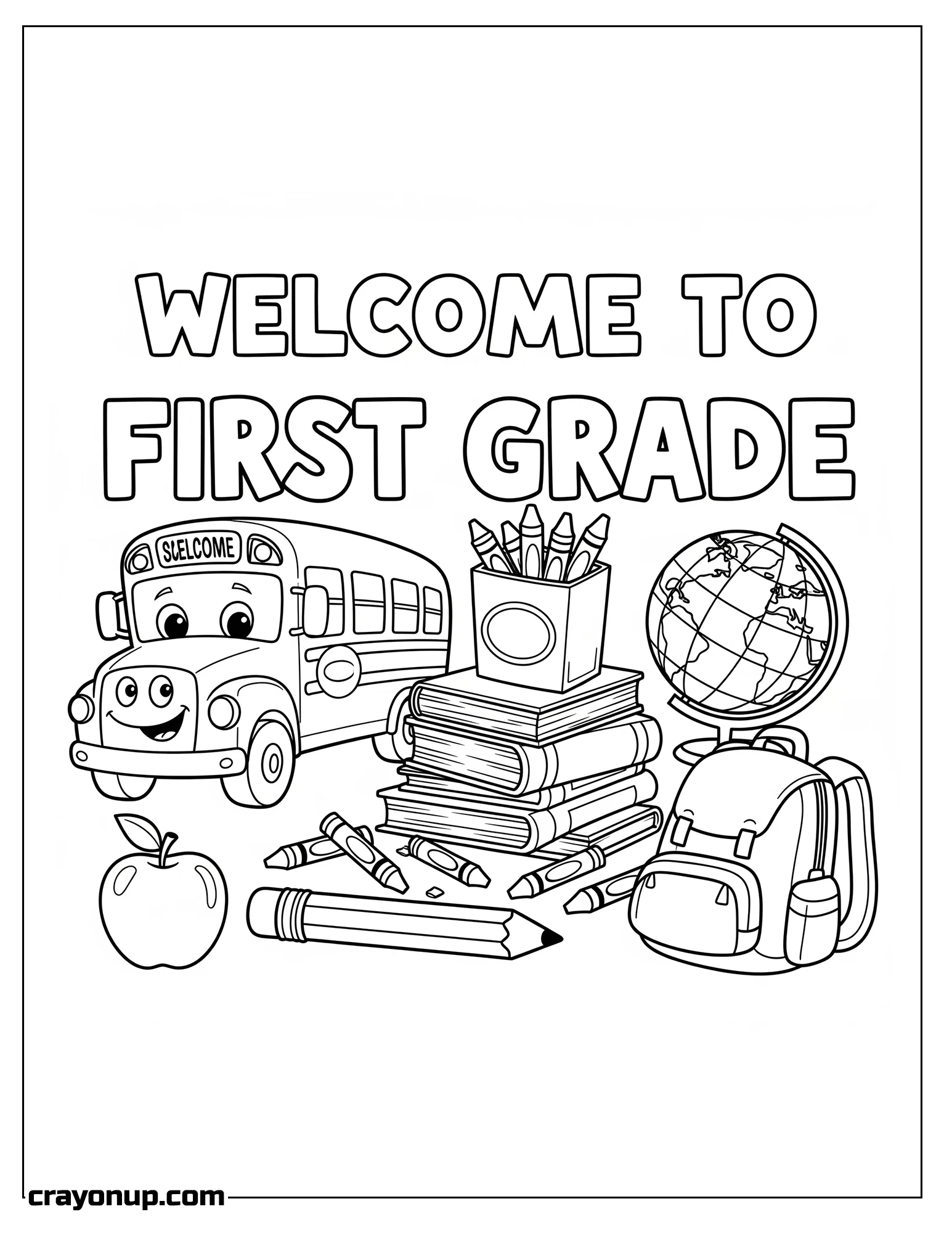 Coloring Page of Adorable Welcome to First Grade Coloring Sheet