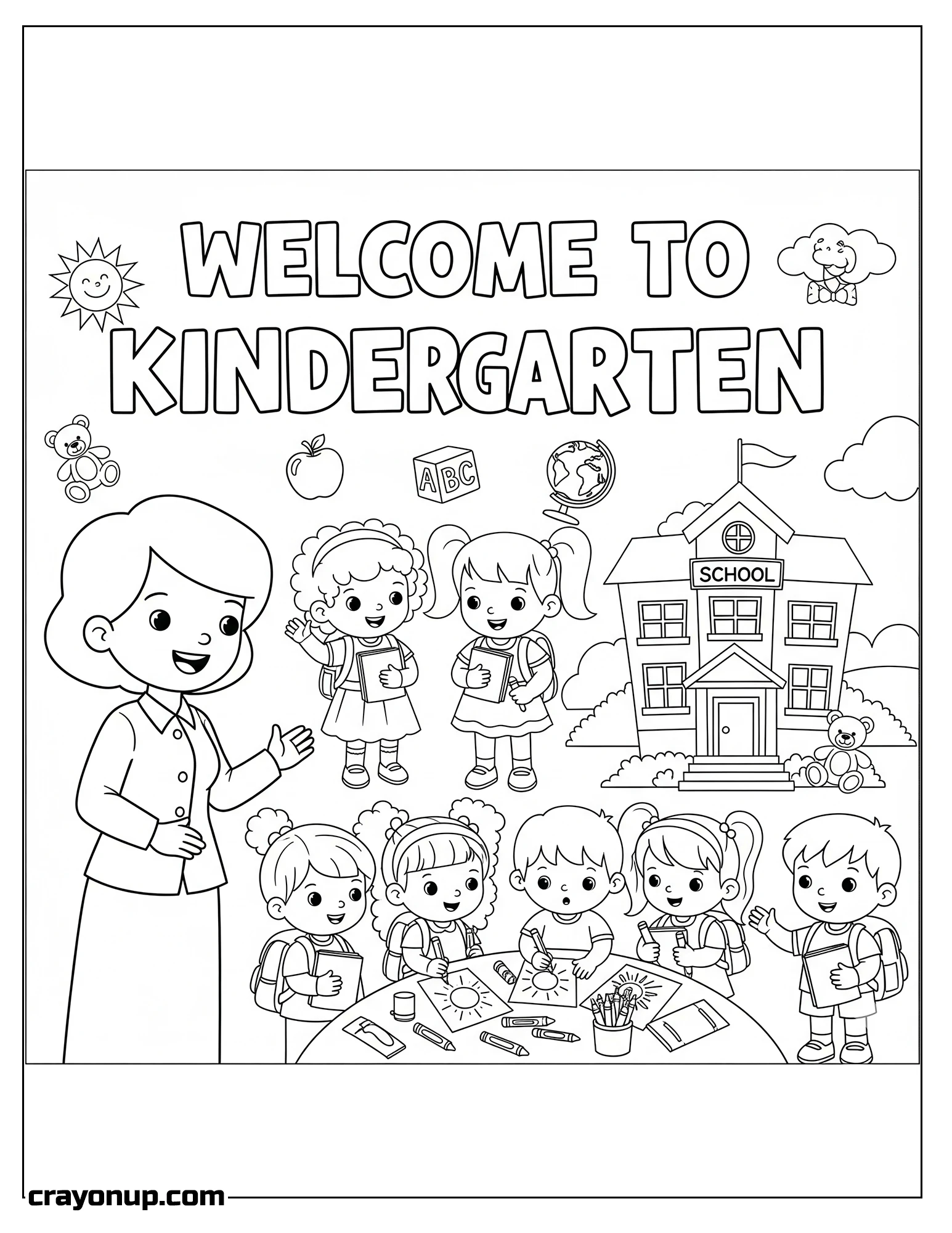 Coloring Page of Adorable Welcome to Kindergarten Coloring Page Free