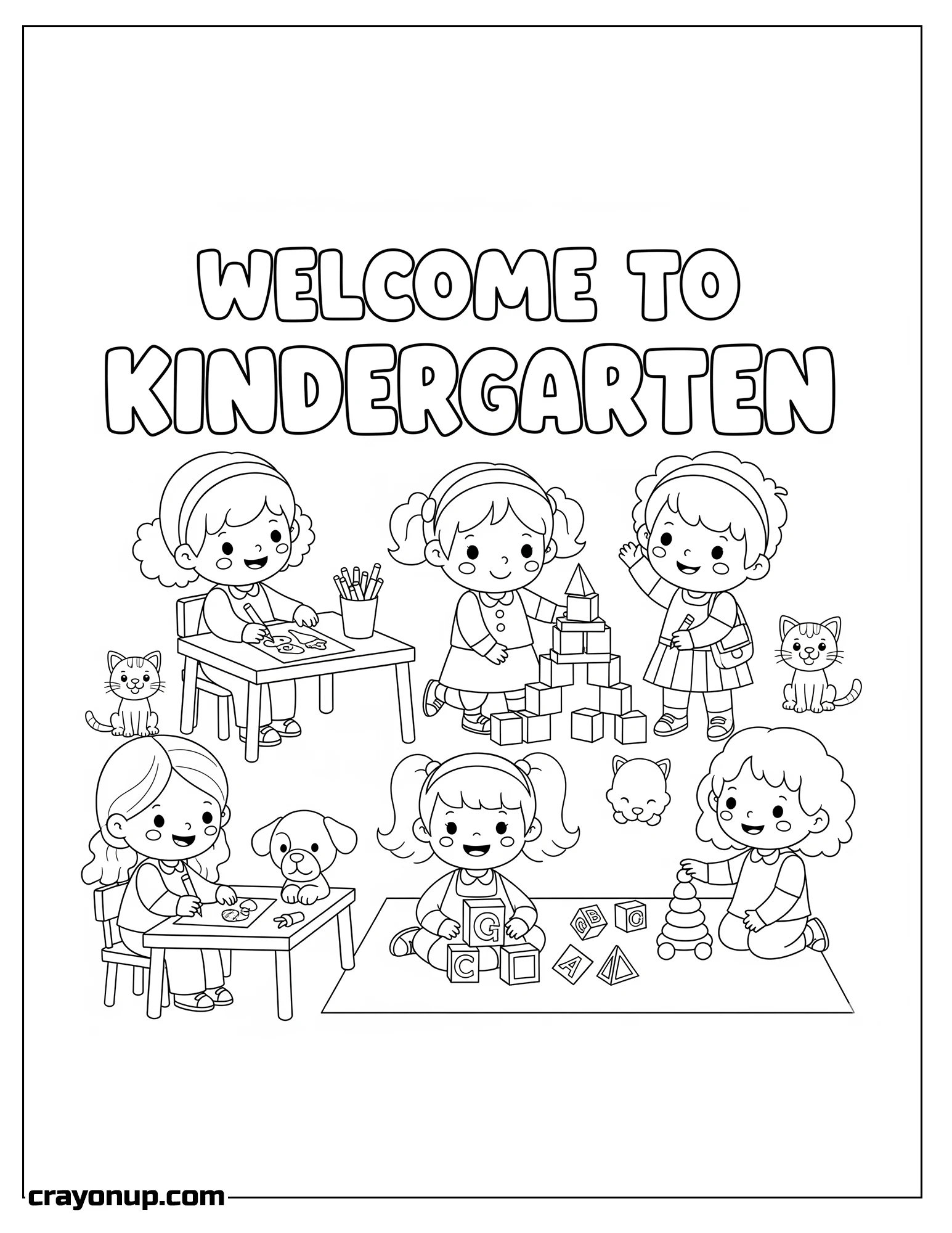 Coloring Page of Adorable Welcome to Kindergarten Coloring Sheet