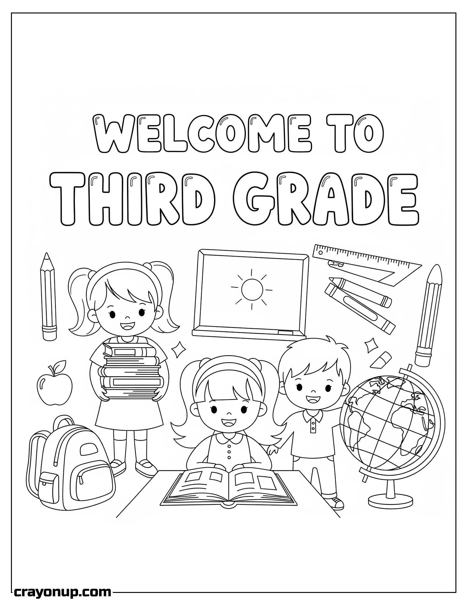 Coloring Page of Adorable Welcome to Third Grade Coloring Page Free