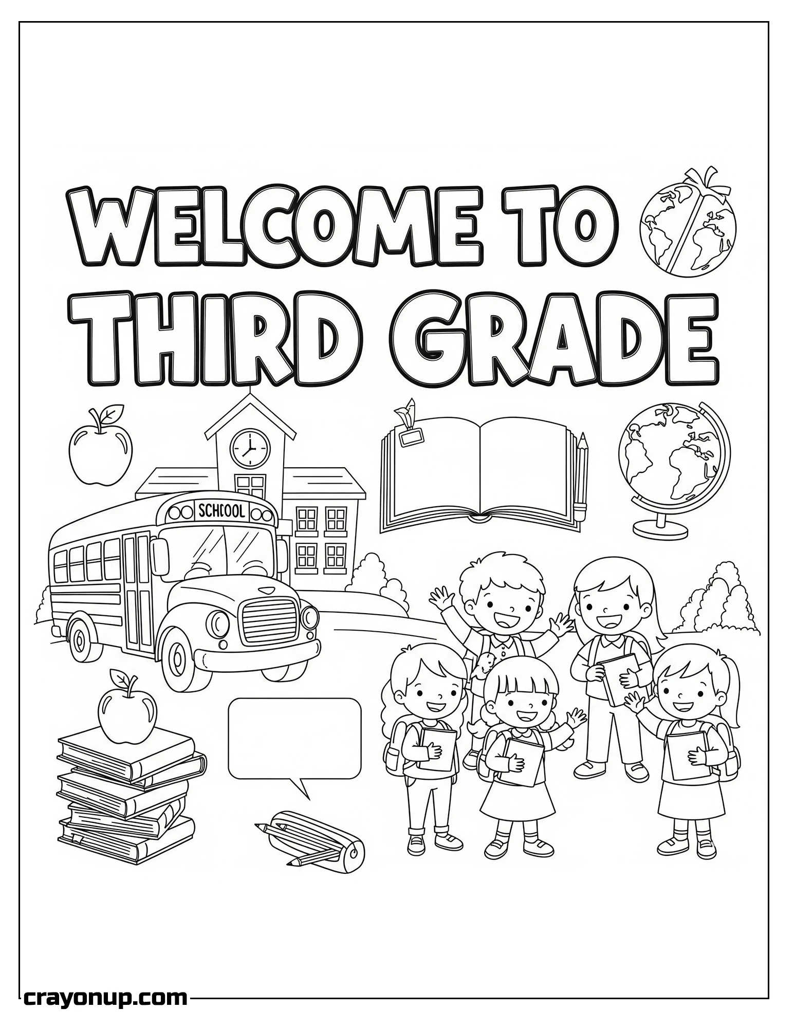 Coloring Page of Adorable Welcome to Third Grade Coloring Sheet