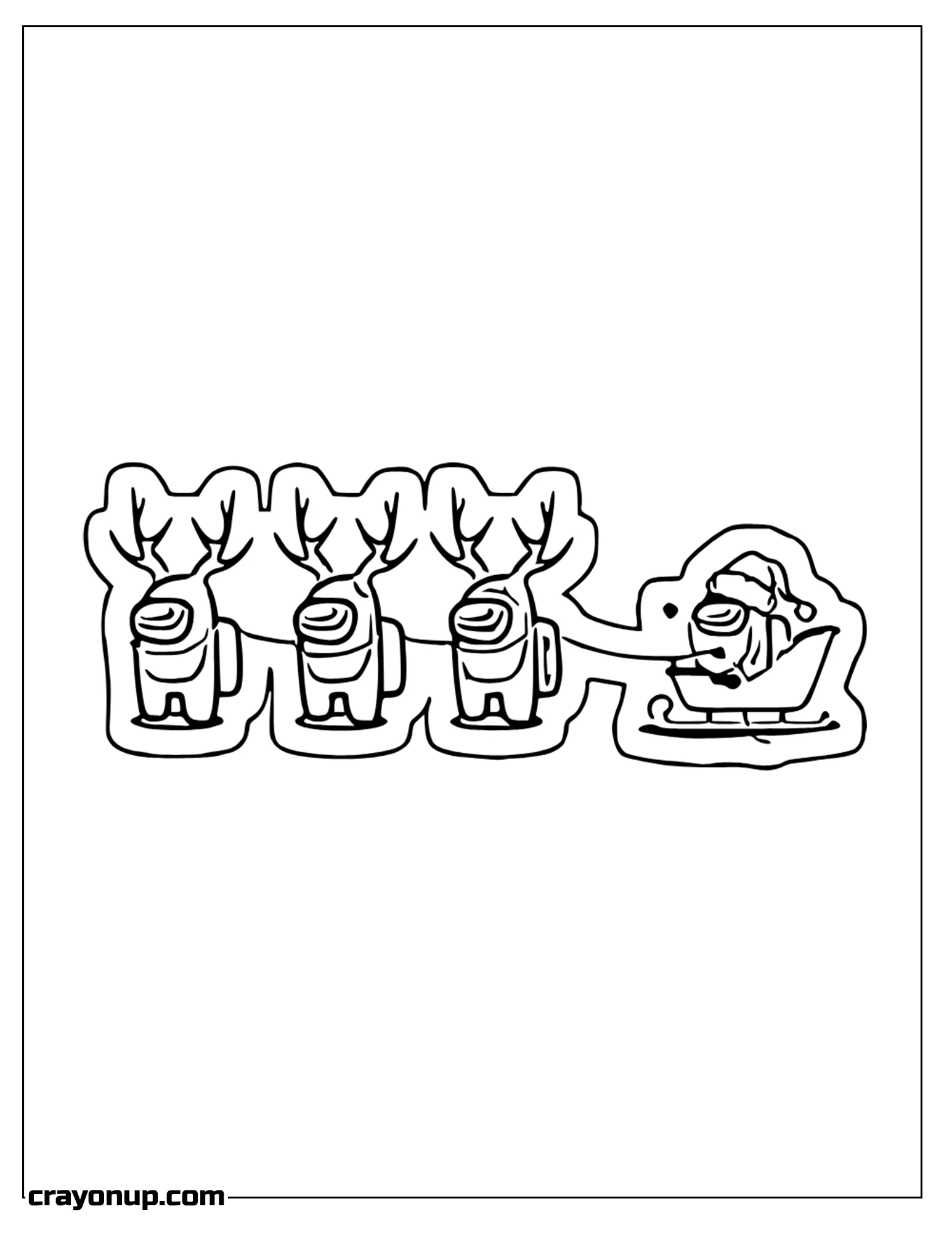 omyy Coloring Page of Among Us Costplaying 3 Dears and One as Santa-Claus in Ship