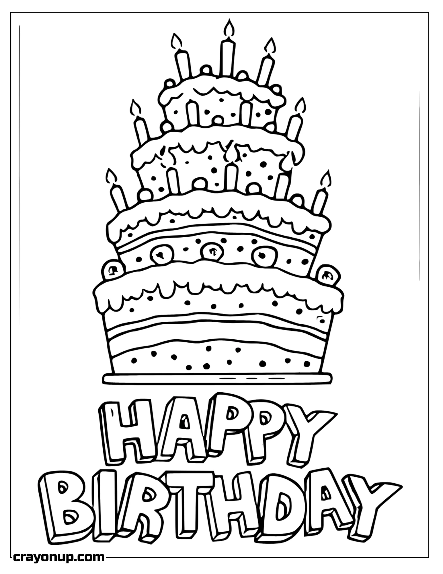 Coloring Page of Big Cake Birthday Card Coloring Pages