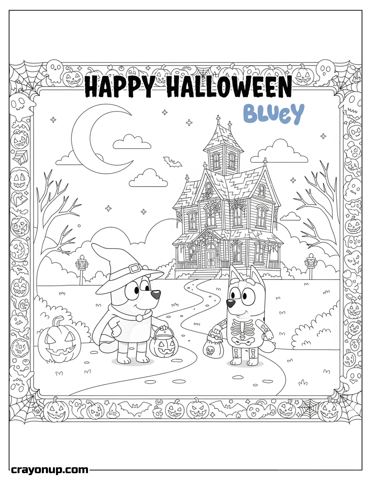 Coloring Page of Bluey Halloween Coloring Sheet – Simple & Fun