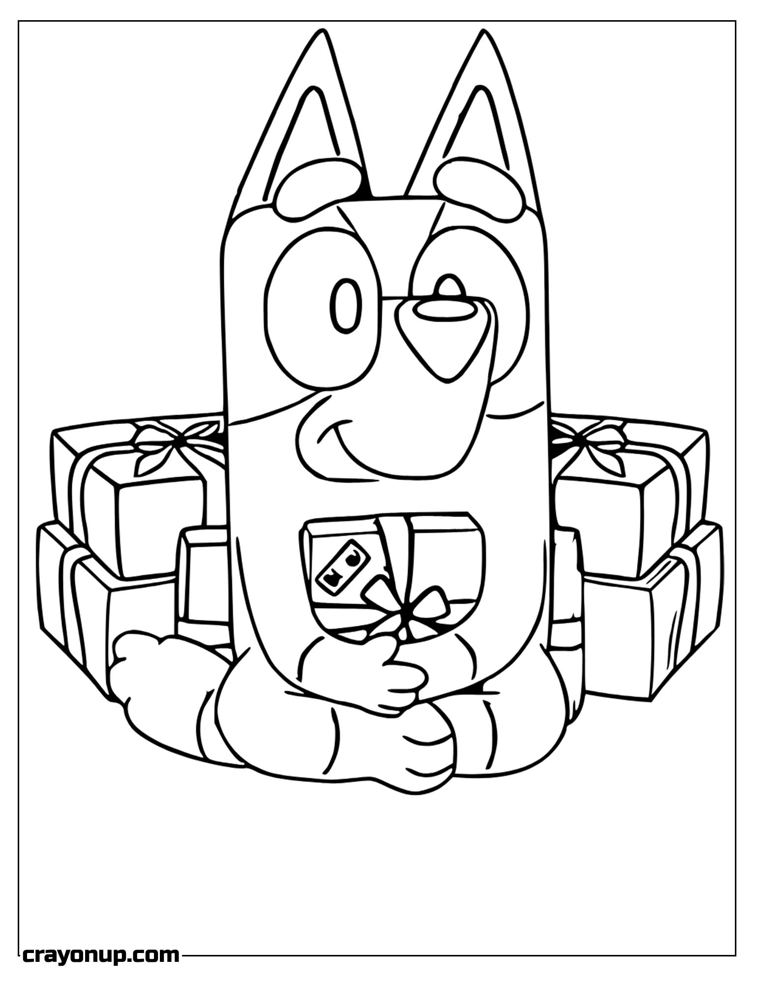 omyy Coloring Page of Bluey Holding Gifts