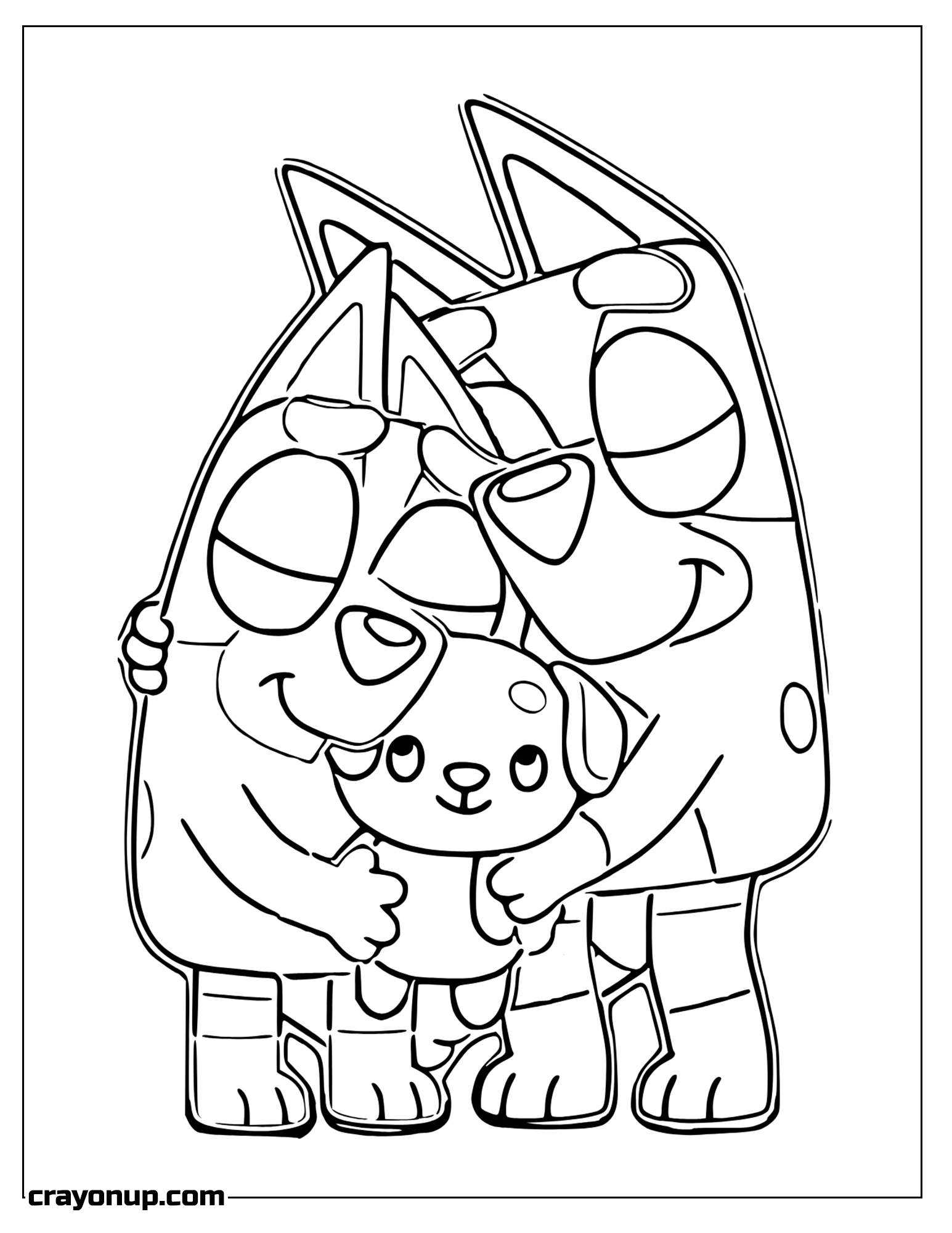 Coloring Page of Bluey With Bingo Hugging each other Cute Coloring Page Printable