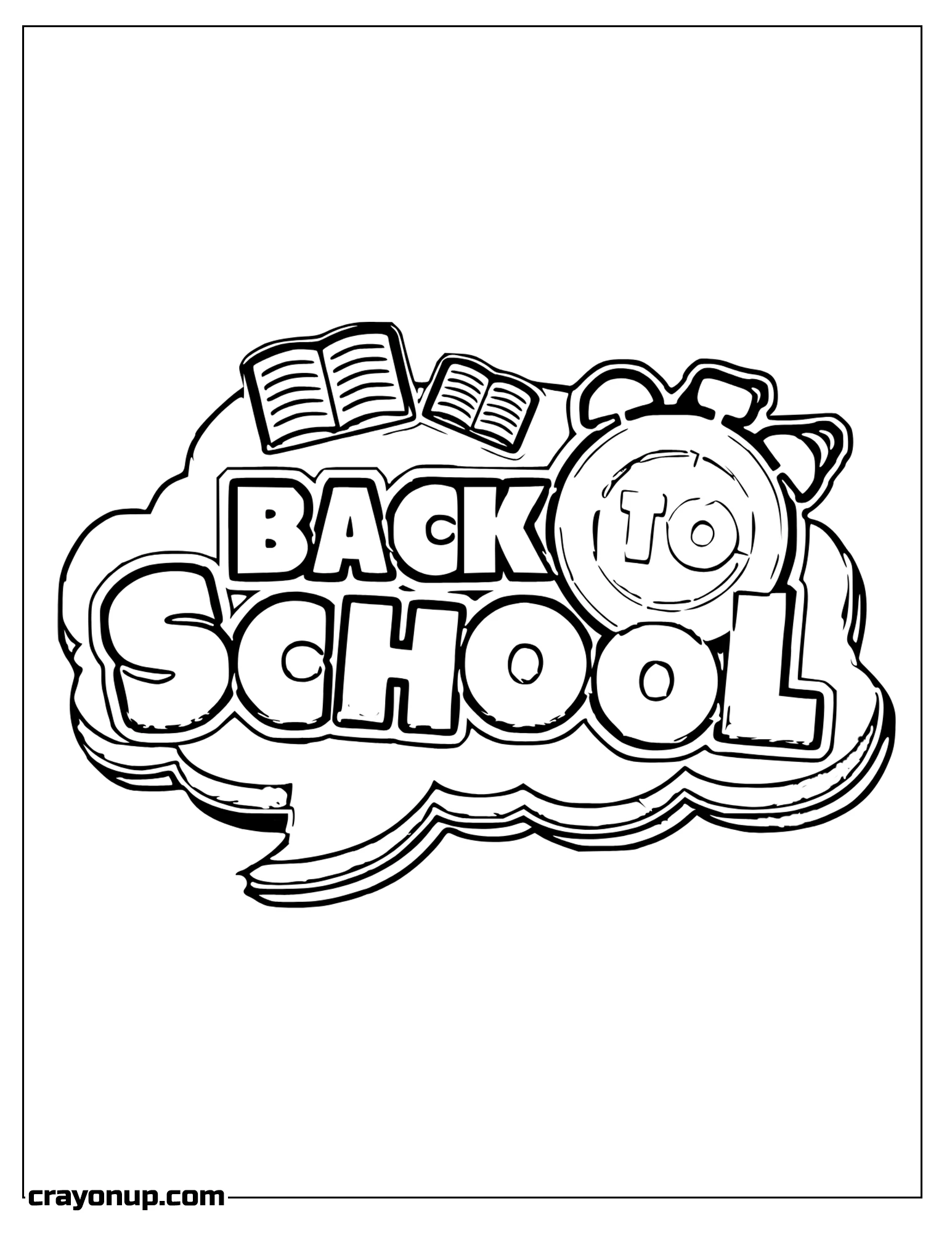 omyy Coloring Page of Cloud Holding clock and Two Small Notebook with Back to School Phrase