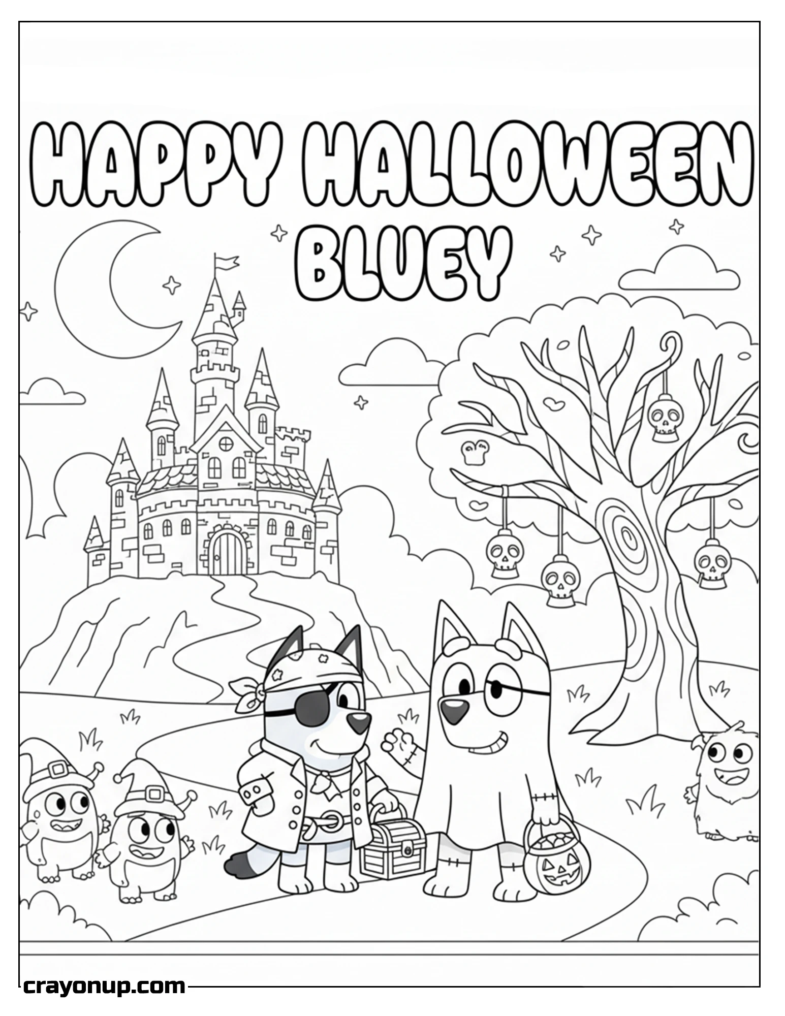 Coloring Page of Cute Bluey Halloween Coloring Page for Preschoolers
