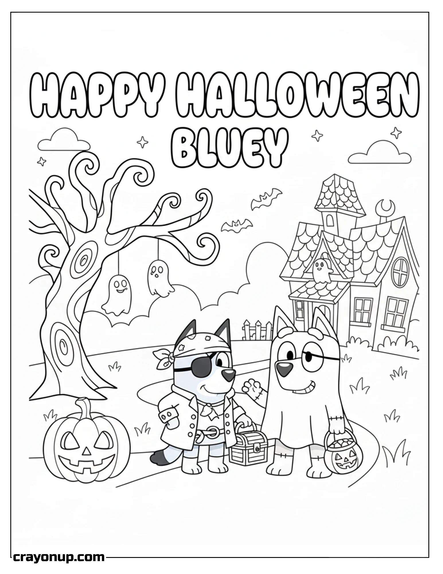 Coloring Page of Cute Bluey Halloween Coloring Page Printable