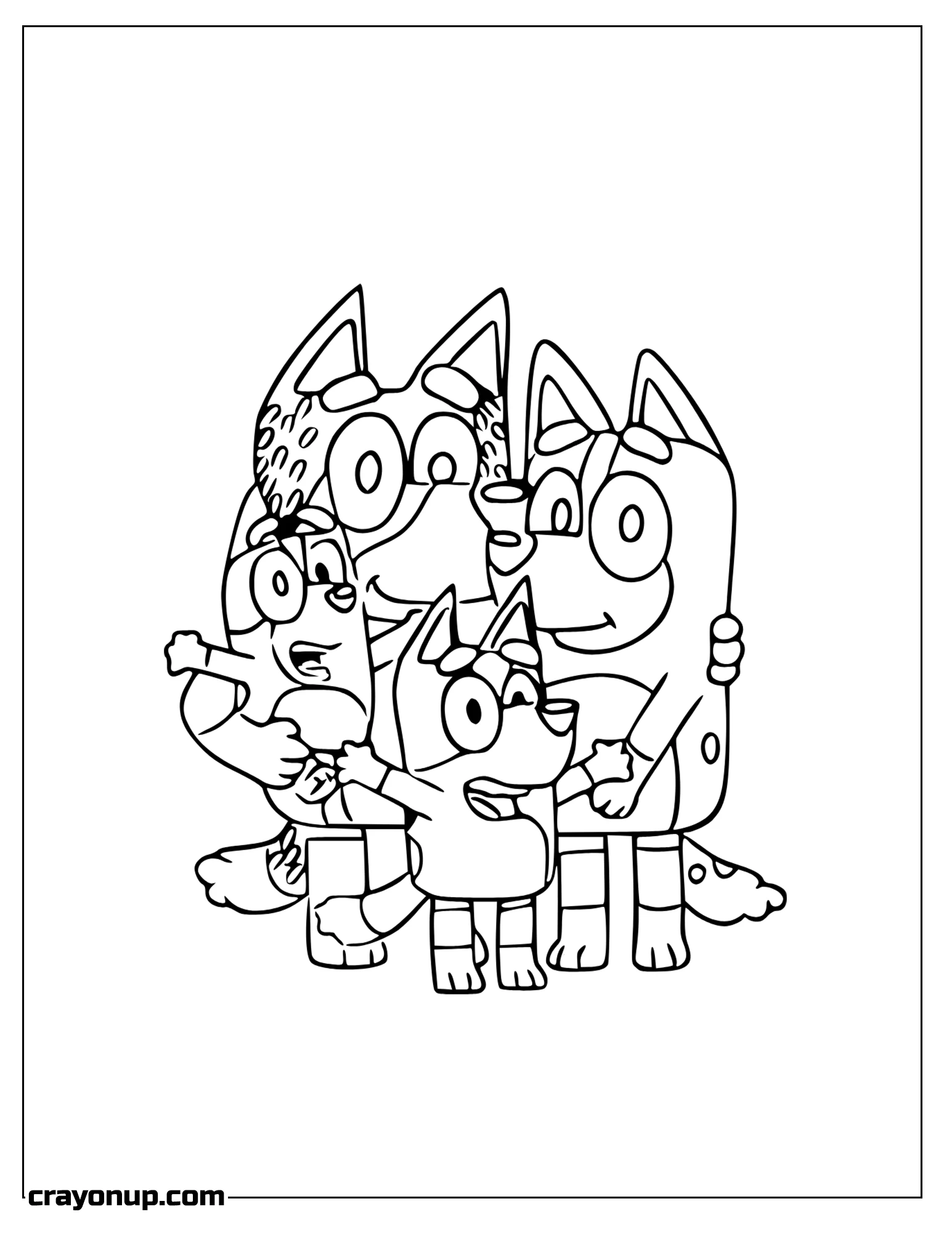 Coloring Page of Cute Bluey With his Family Coloring Sheet Free Printable