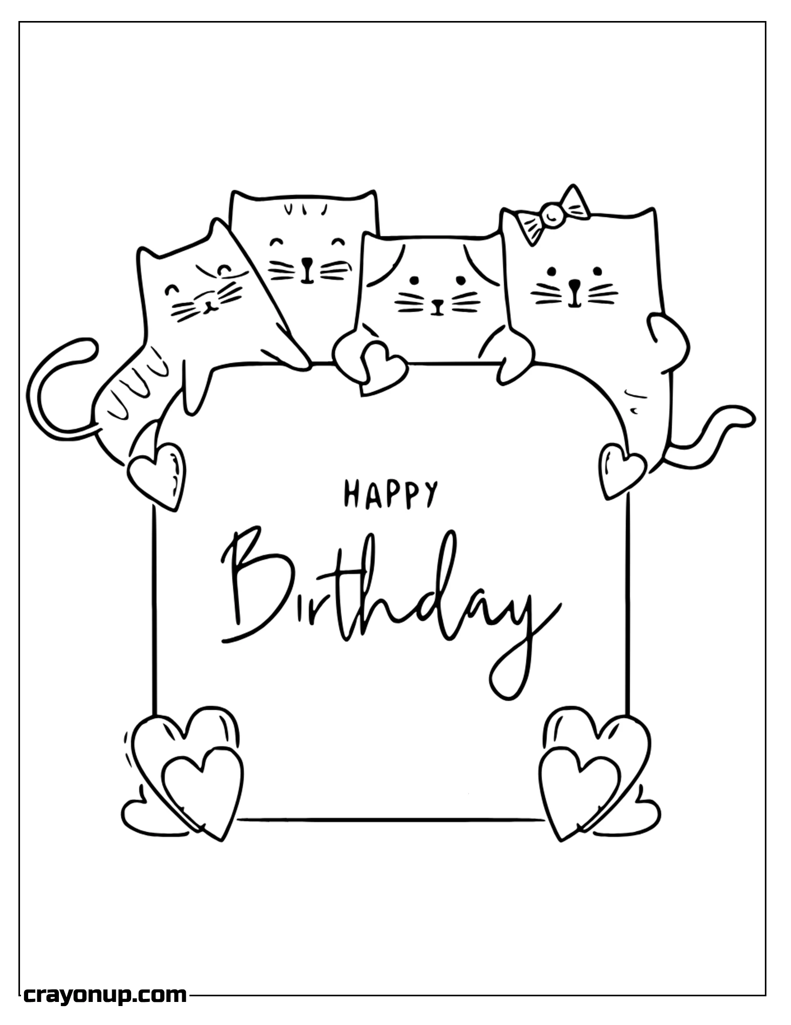 Coloring Page of Cute Cats Birthday Celebration Card Coloring Pages
