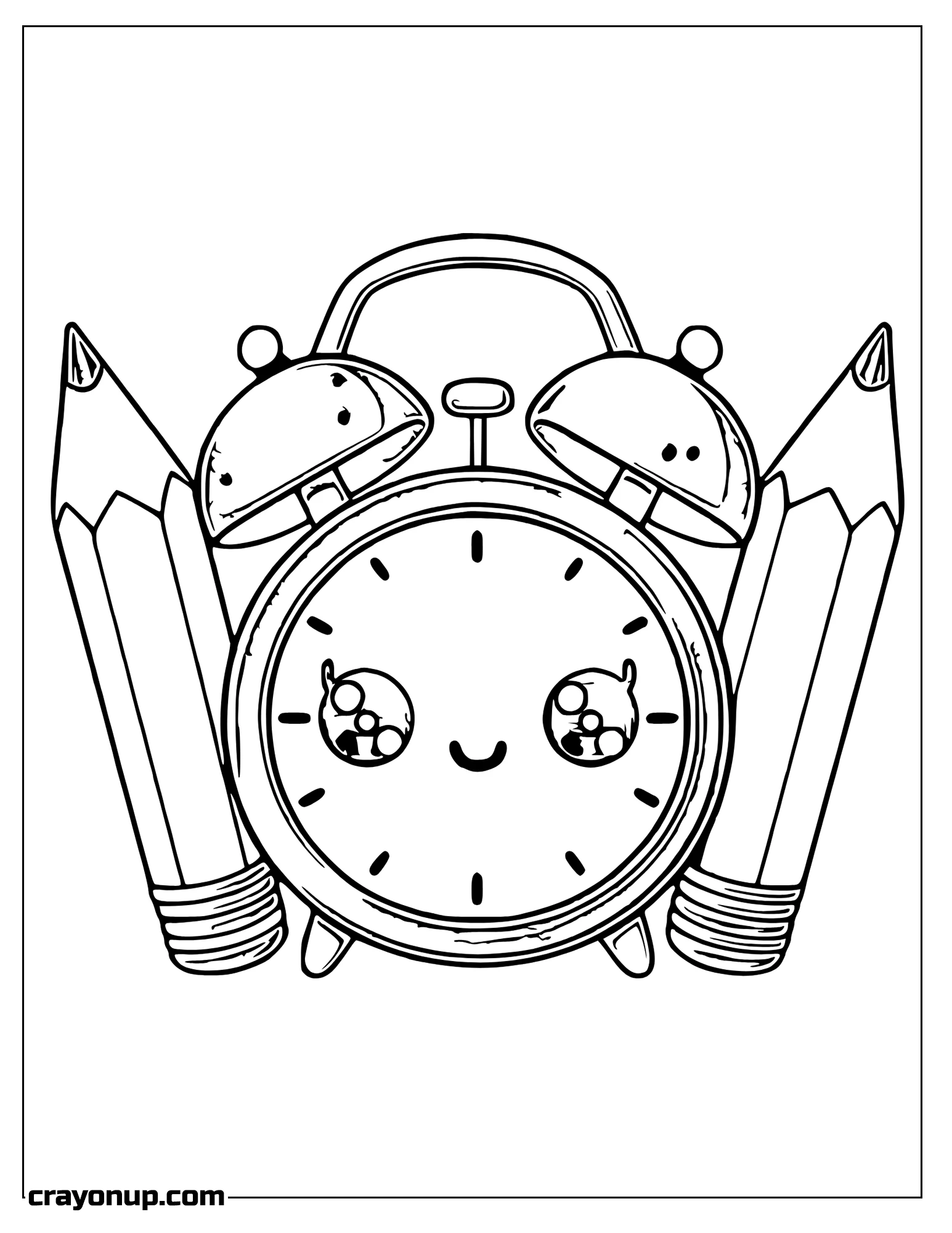 omyy Coloring Page of Cute Clock with pencil in Both aside