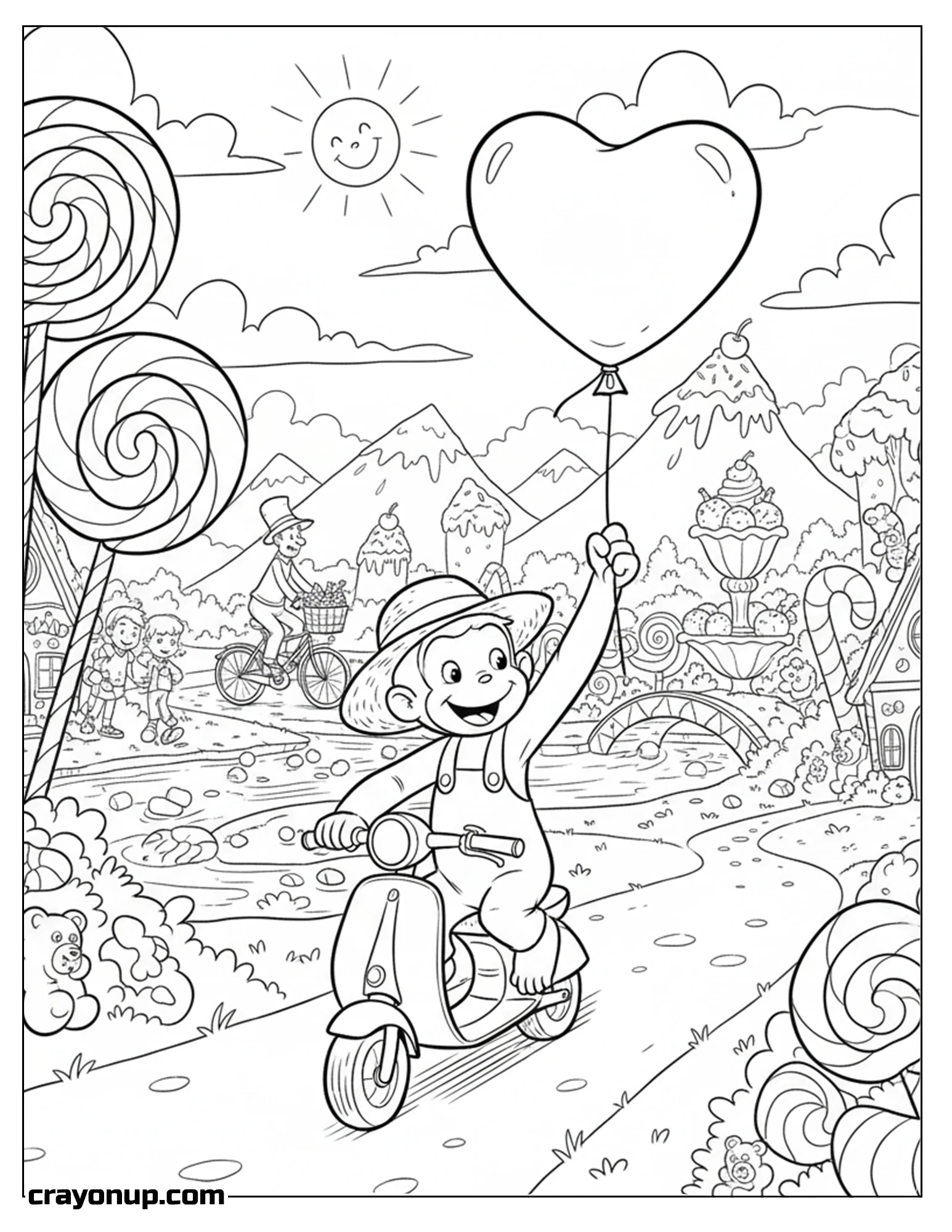 Coloring Page of Cute Curious George Printable Coloring Sheet