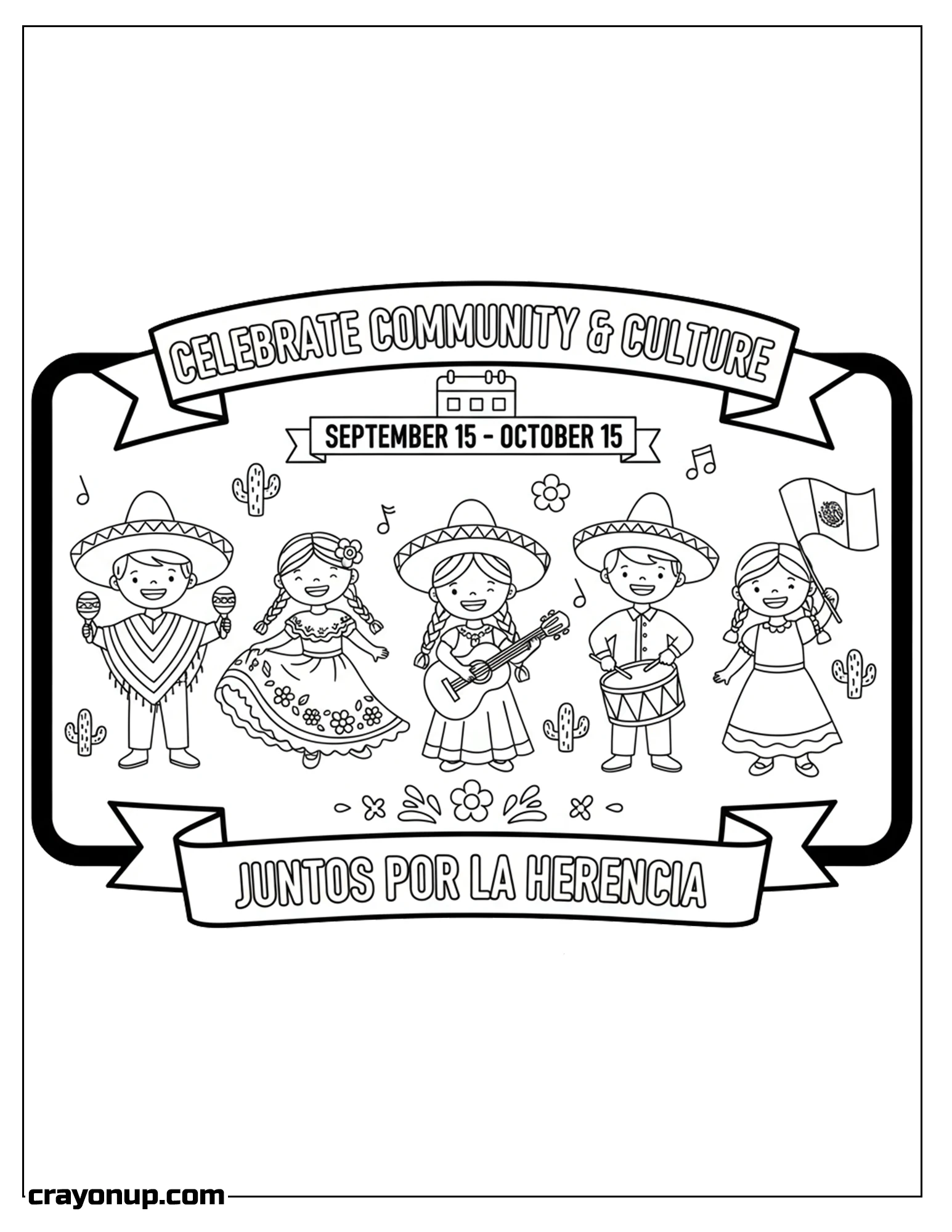 Coloring Page of Cute Hispanic Heritage Month Printable Coloring Sheet