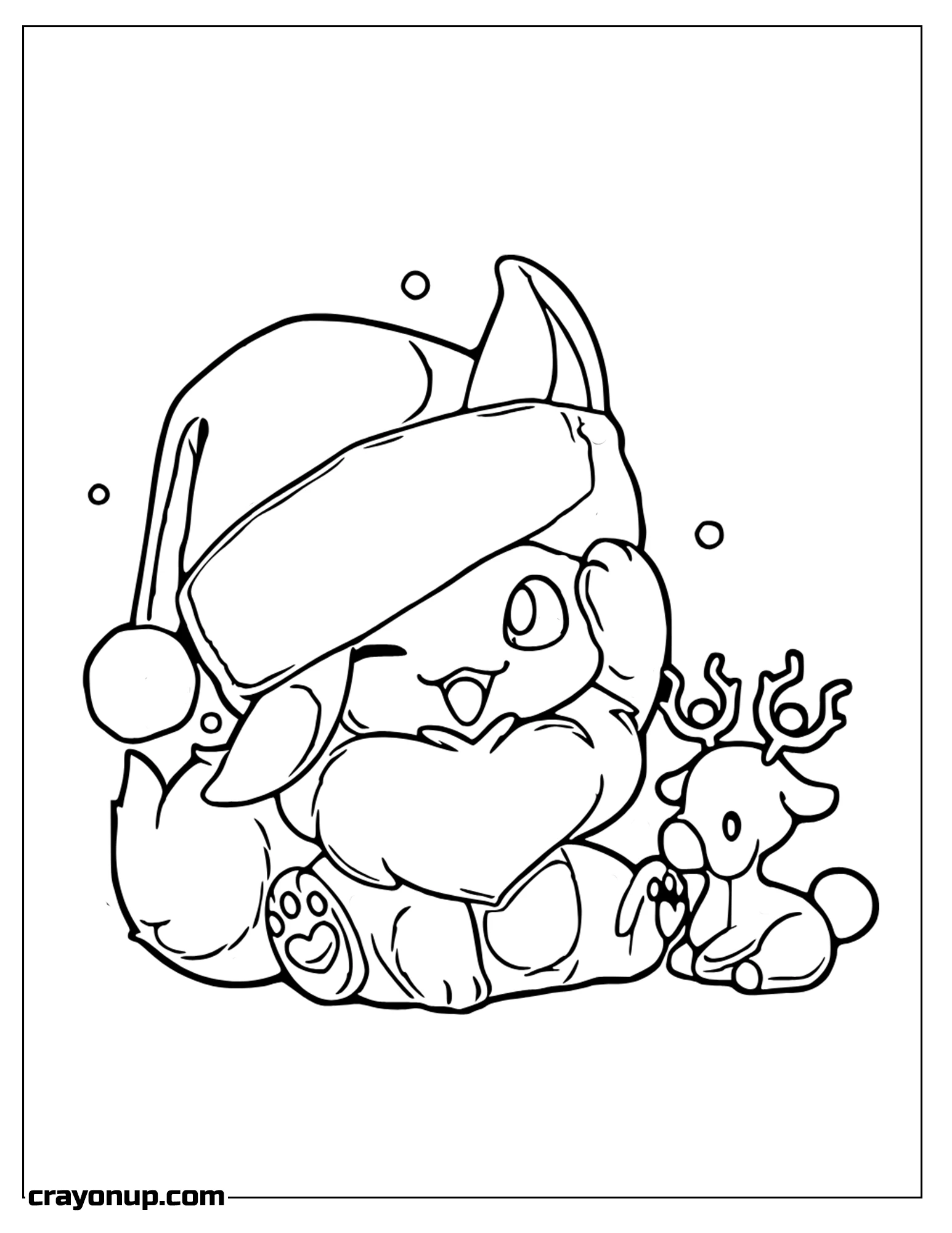 Coloring Page of Cute Kawaii Cartoon Eevee Pokemon Character Wearing Christmas Hat Coloring Page