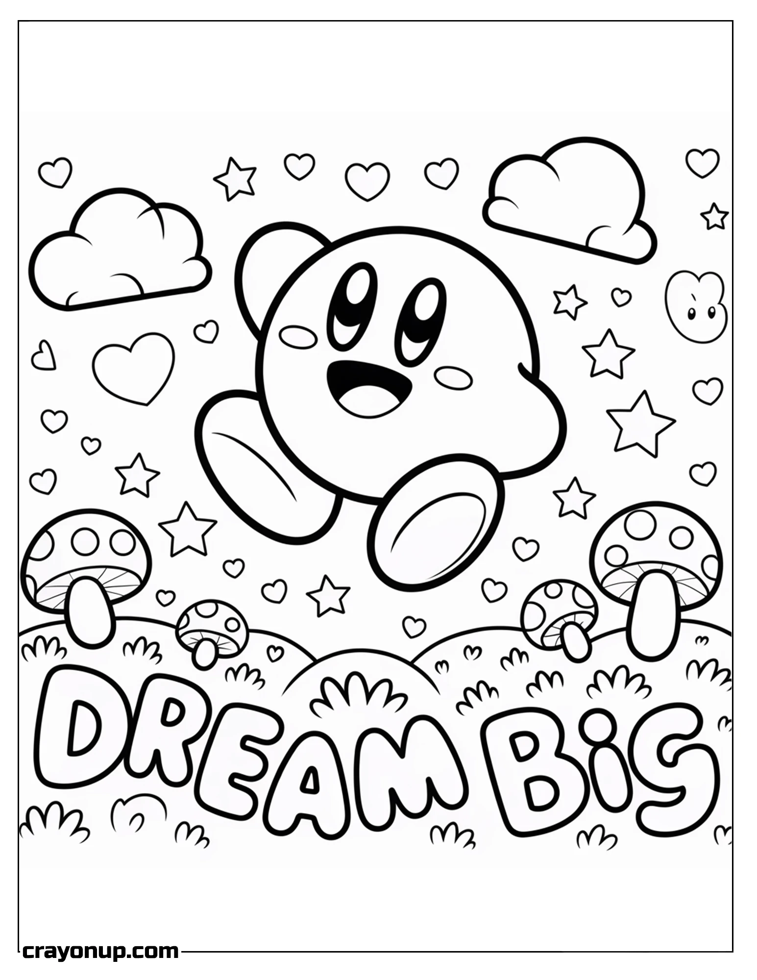 Coloring Page of Cute Kirby Printable Coloring Sheet