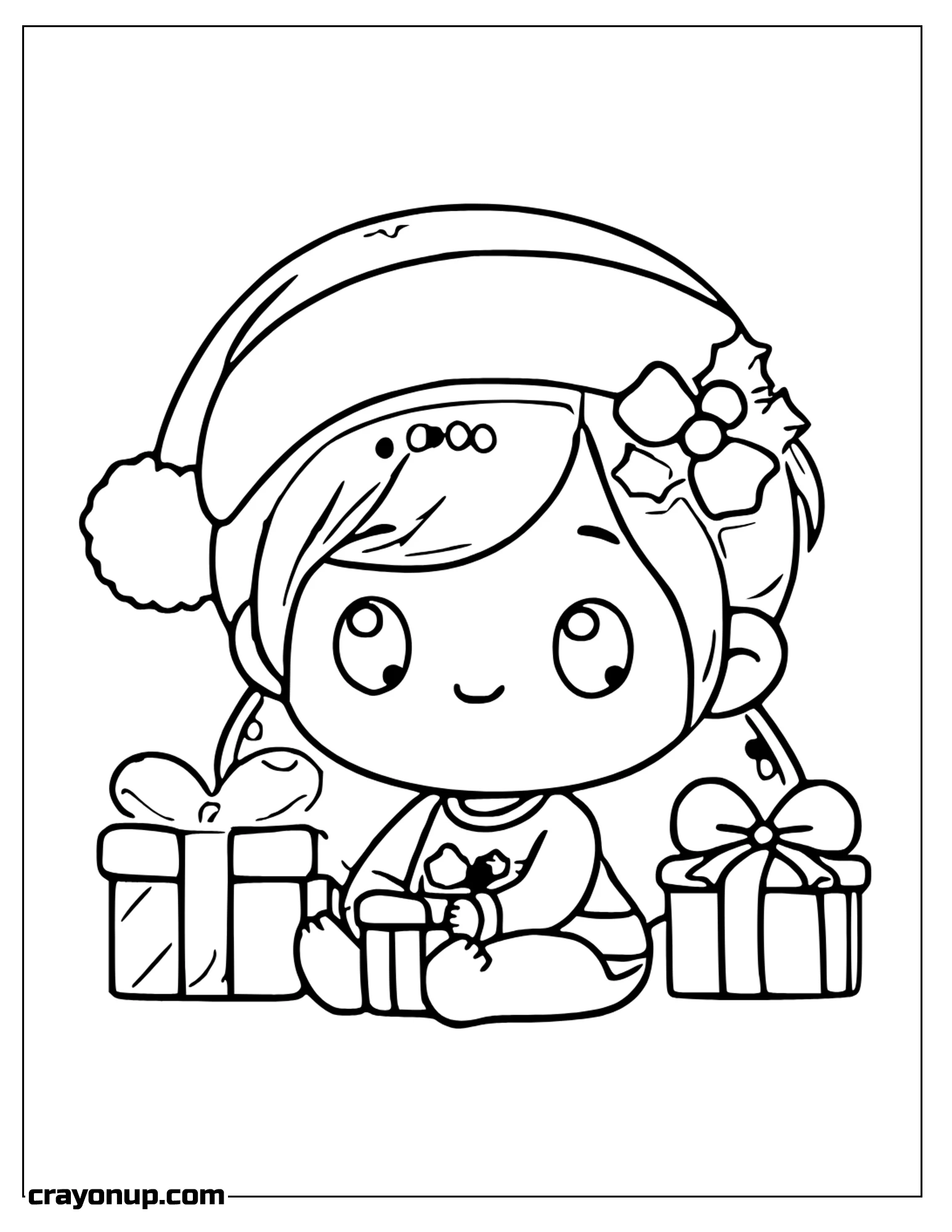 omyy Coloring Page of Cute Little Girl With Gifts