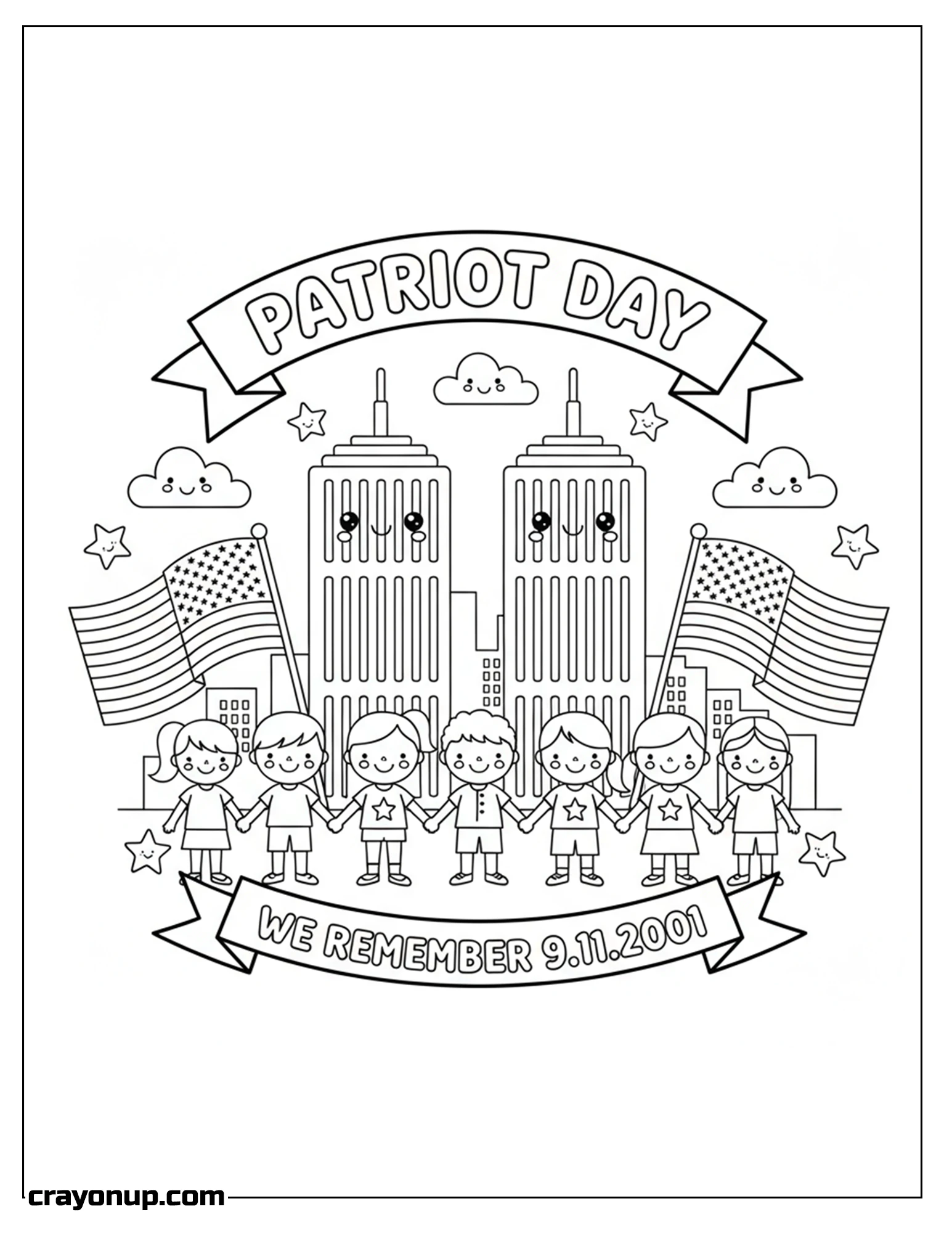 Coloring Page of Cute Patriot Day Printable Coloring Sheet