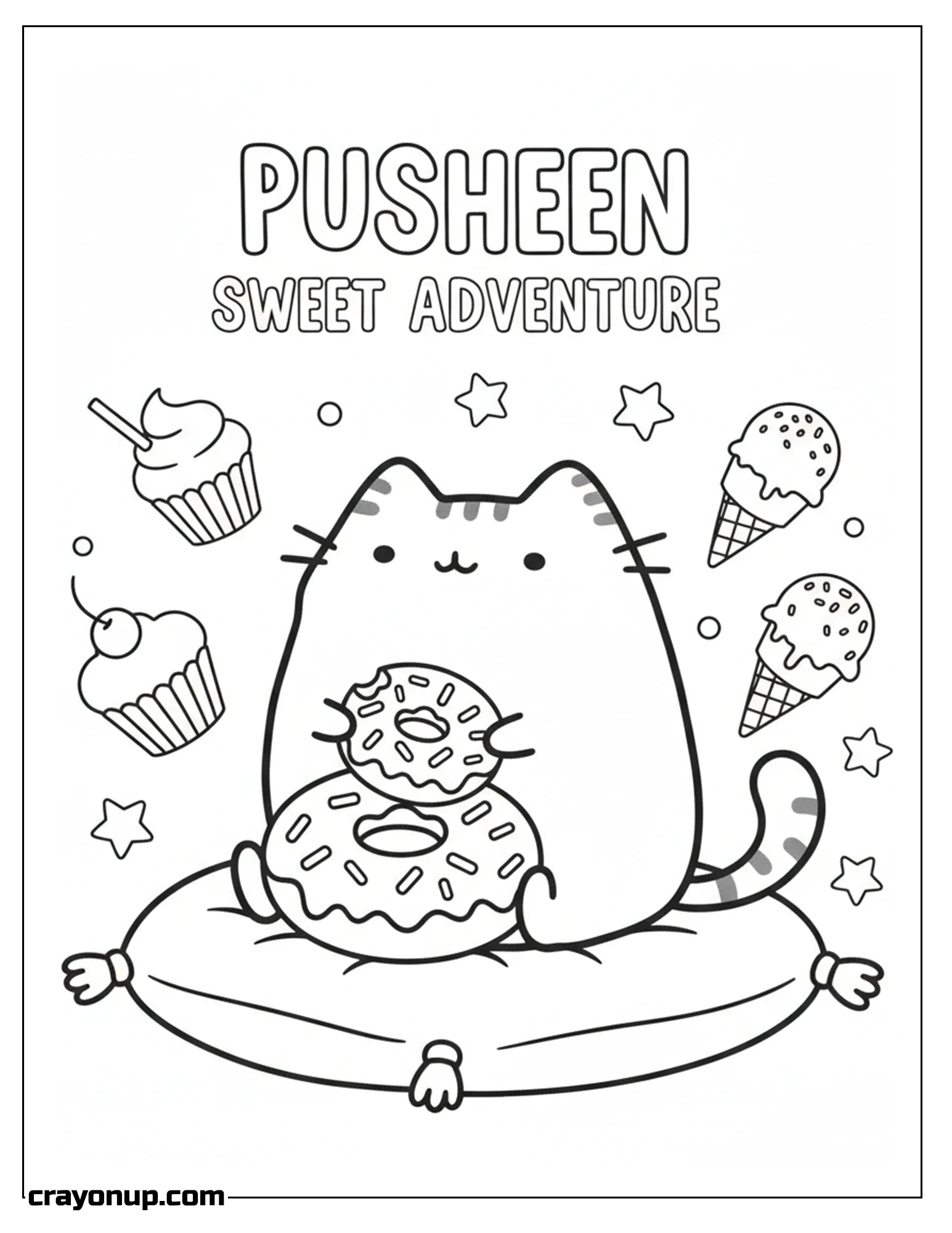 Coloring Page of Cute Pusheen sweet adventure  Coloring Page to Color