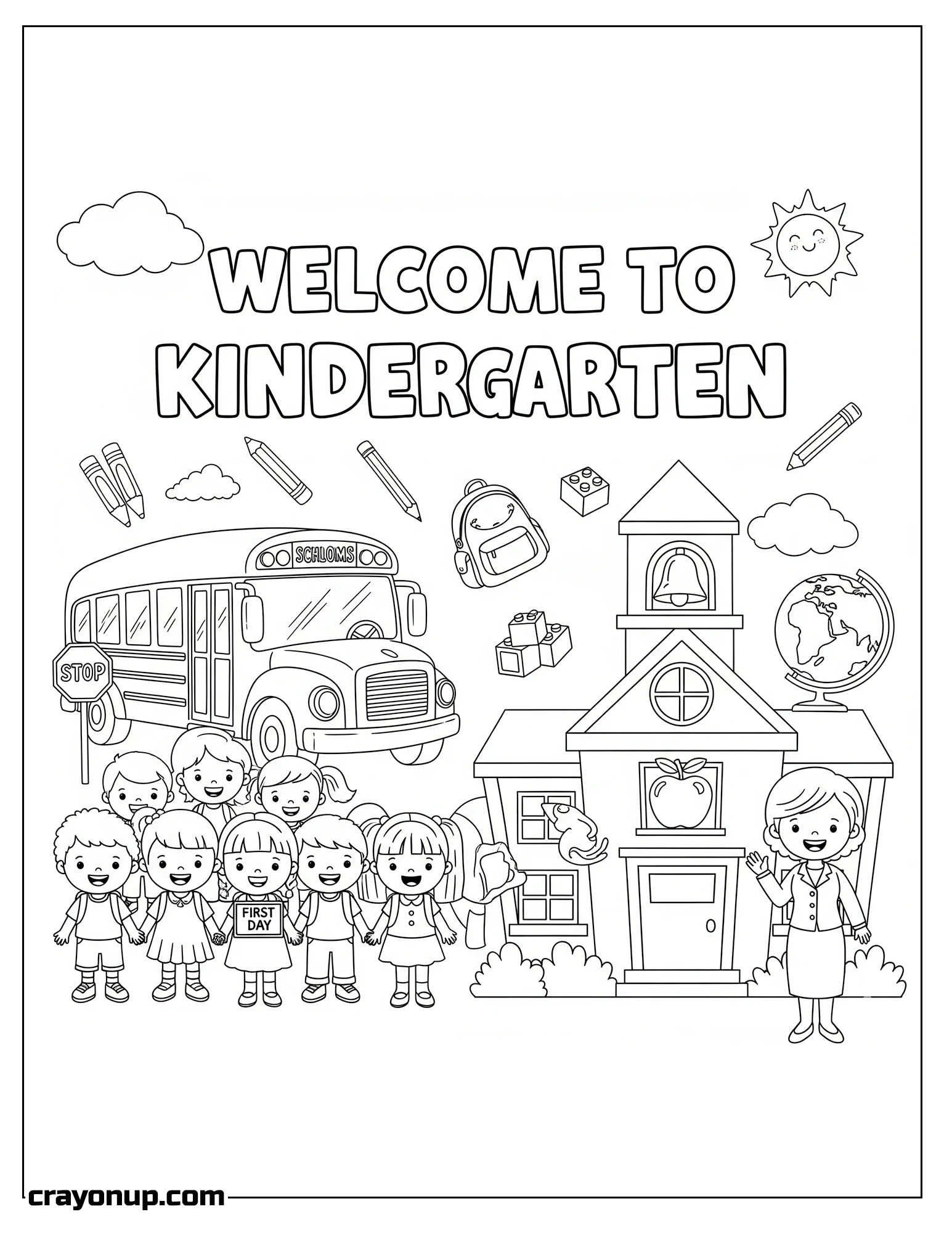 Coloring Page of Cute Welcome to Kindergarten Coloring Page for Preschool