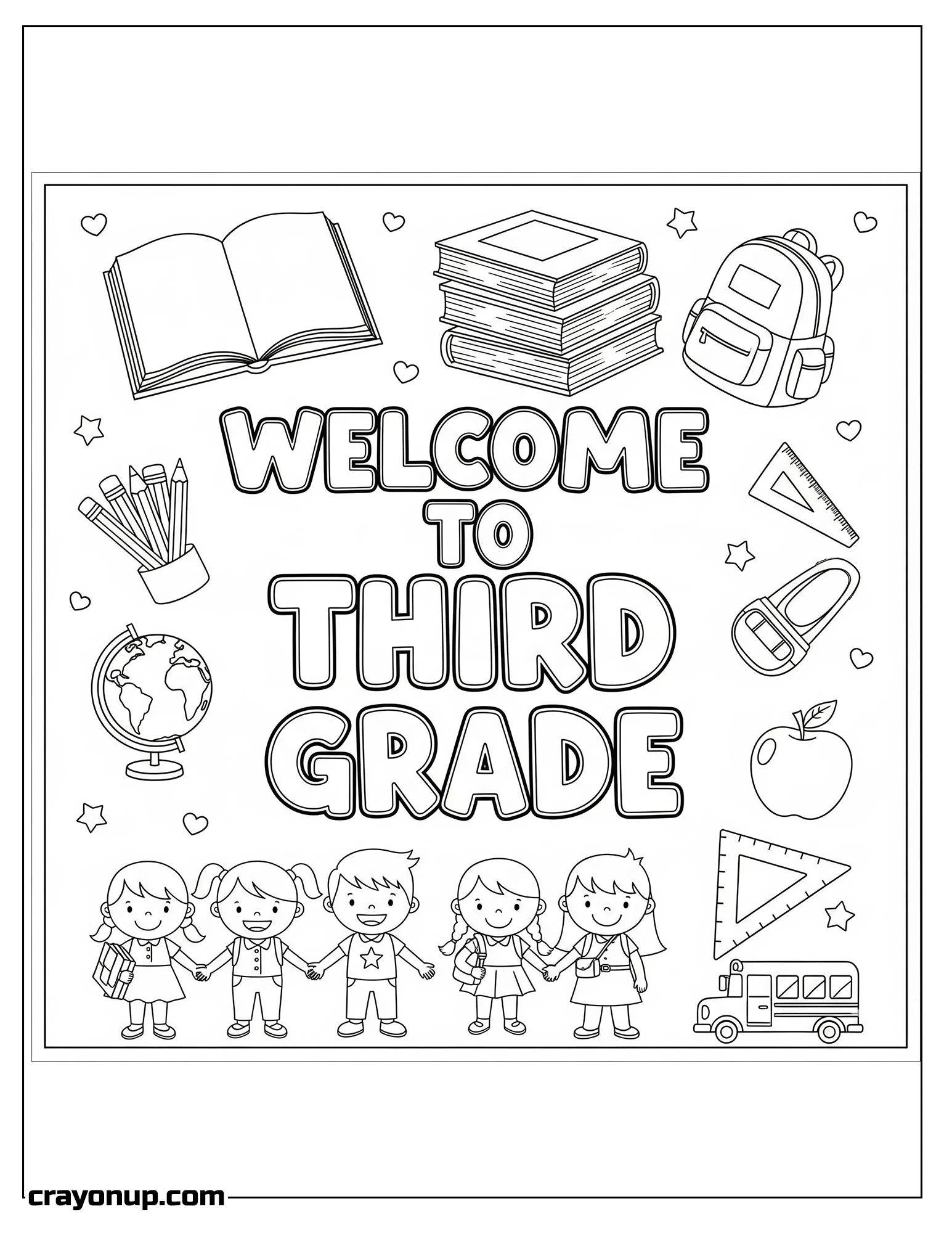 Coloring Page of Cute Welcome to Third Grade Coloring Page for Students