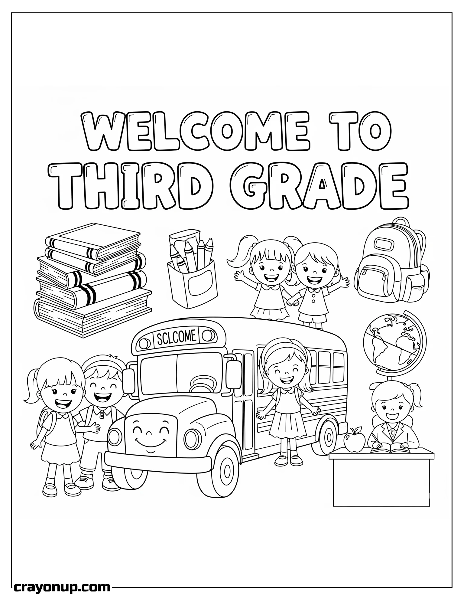 Coloring Page of Cute Welcome to Third Grade Easy Coloring Sheet