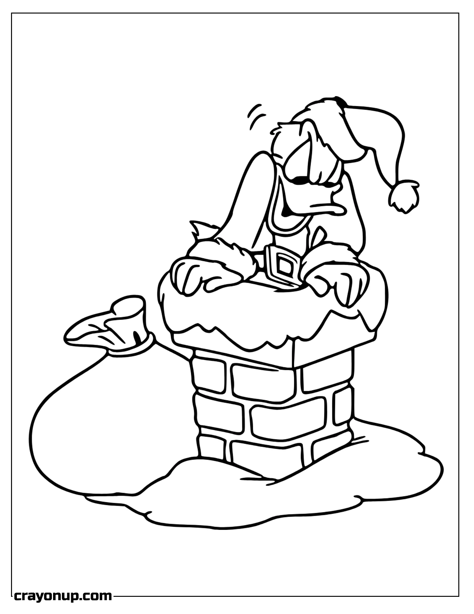 omyy Coloring Page of Donald Duck Like Santa Claus Entering in Chimney