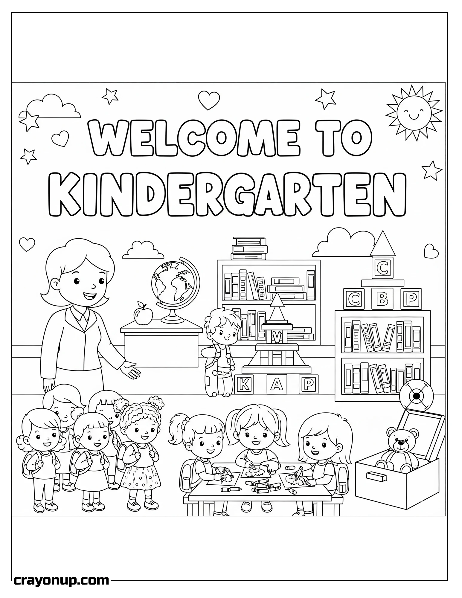 Coloring Page of Easy & Cute Kindergarten Coloring Page to Print