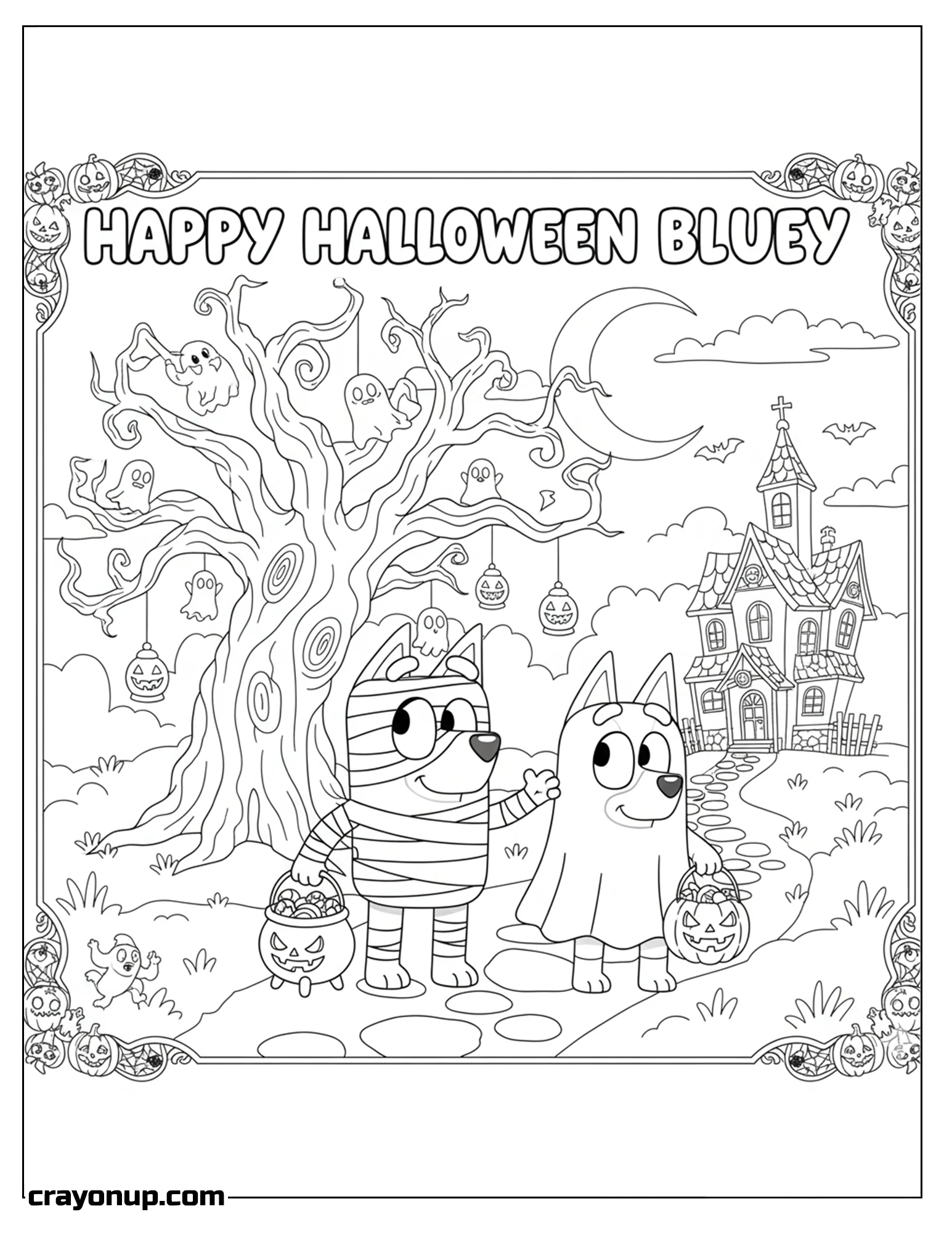Coloring Page of Easy to Color Bluey Halloween Coloring Page Printable
