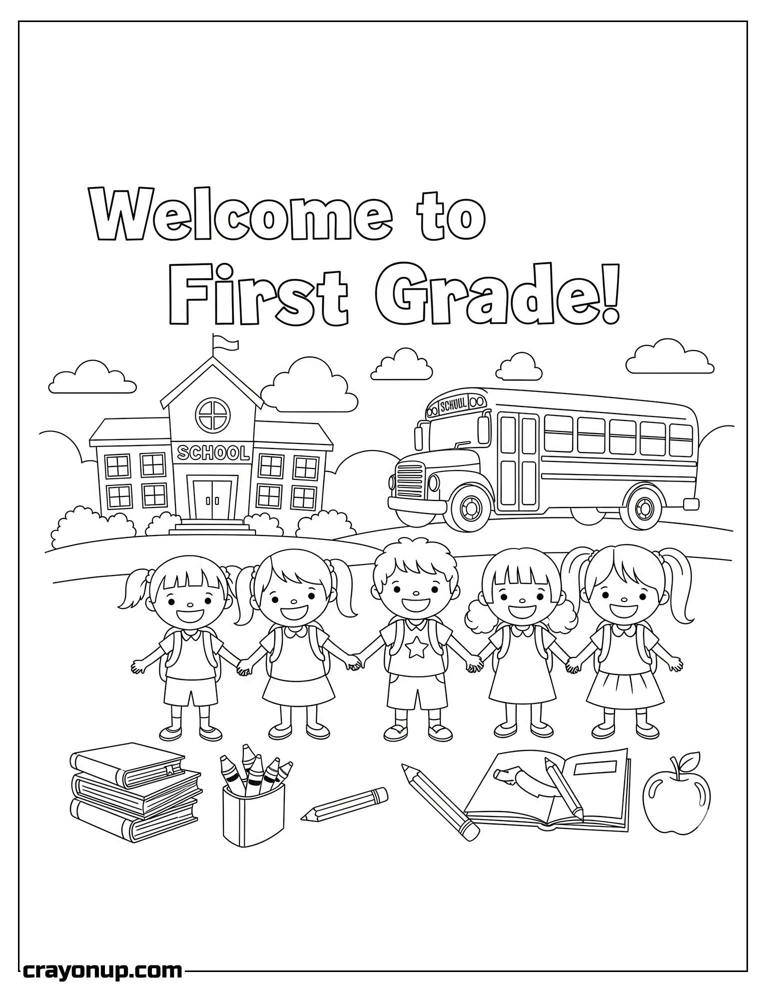 Coloring Page of Easy Welcome to First Grade Printable Sheet to Color