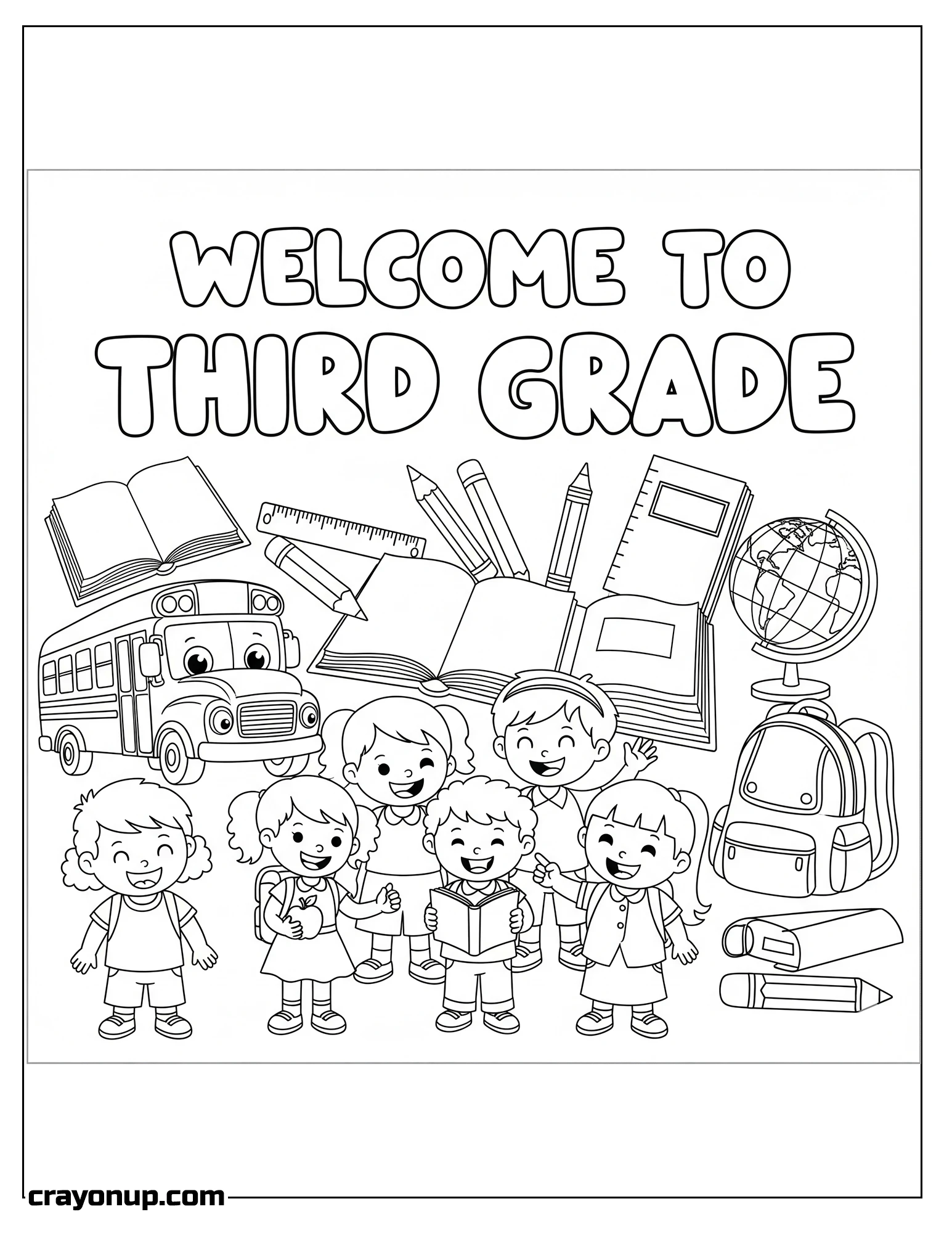 Coloring Page of Easy Welcome to Third Grade Printable Sheet to Color