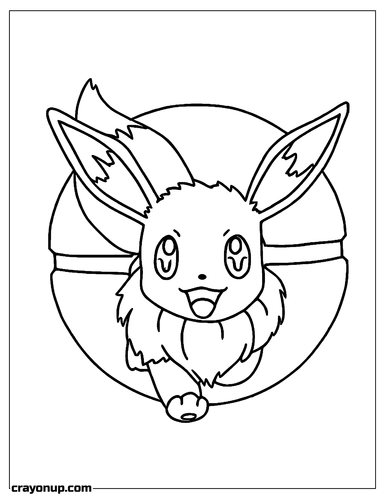 Coloring Page of Eevee Pokemon Character With Poke Ball Coloring Page
