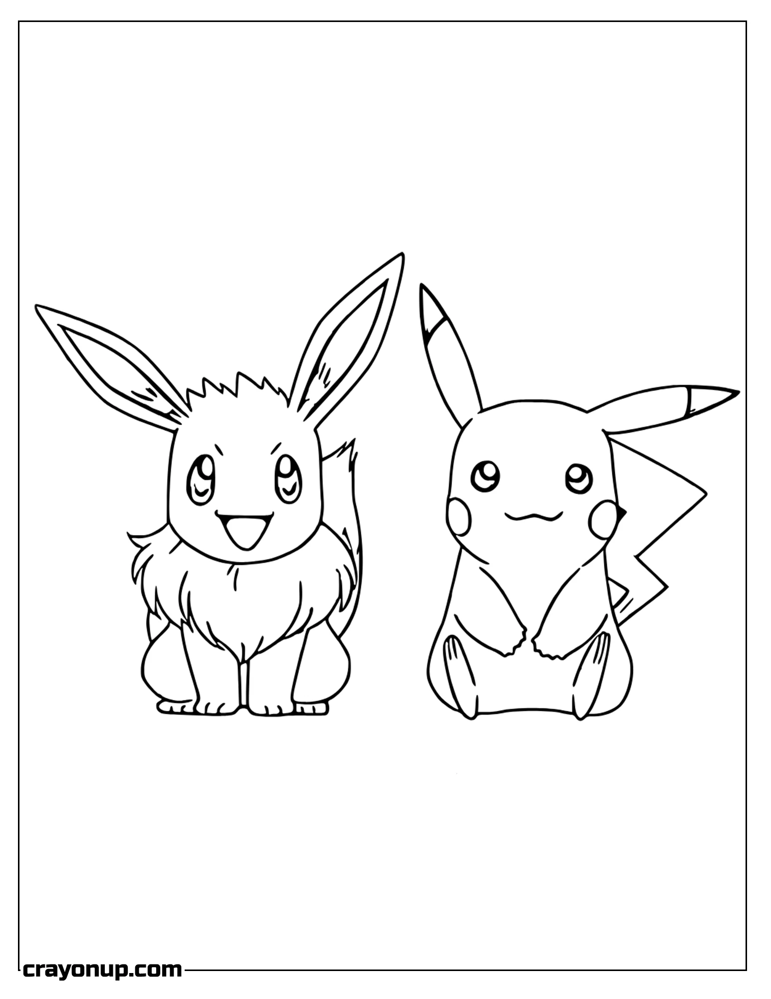 Coloring Page of Eevee With Pikachu Pokemon Characters Coloring Sheet