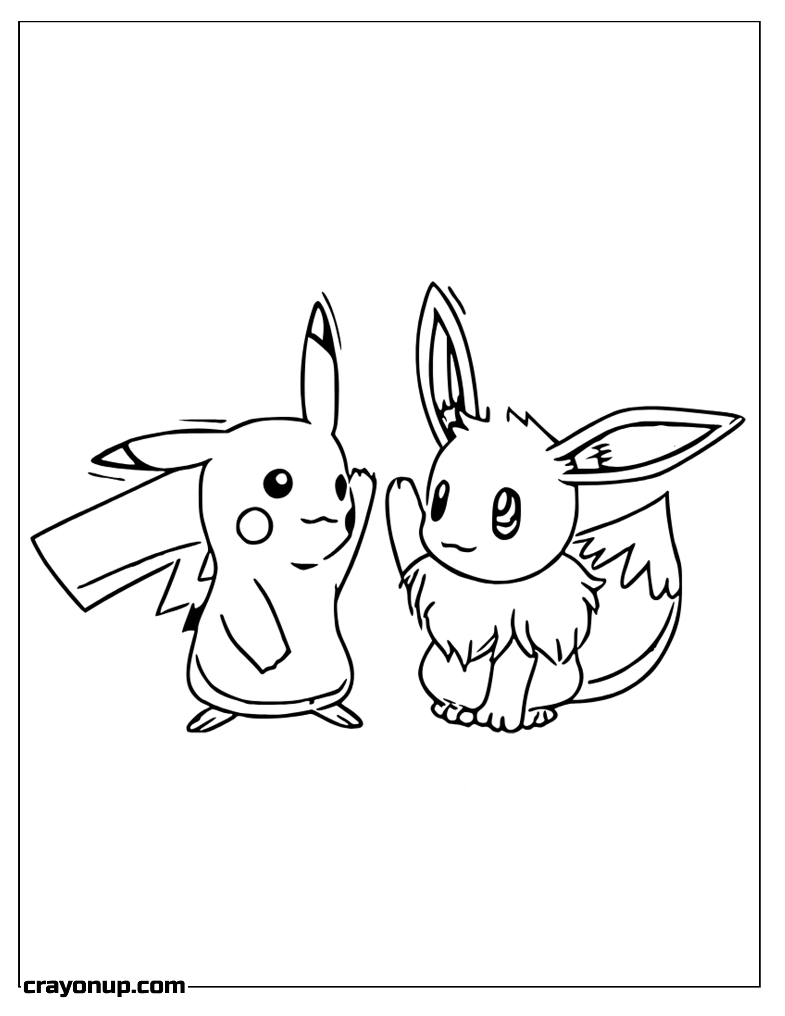 Coloring Page of Eevee With Pikachu Pokemon Characters Having Fun Coloring Page
