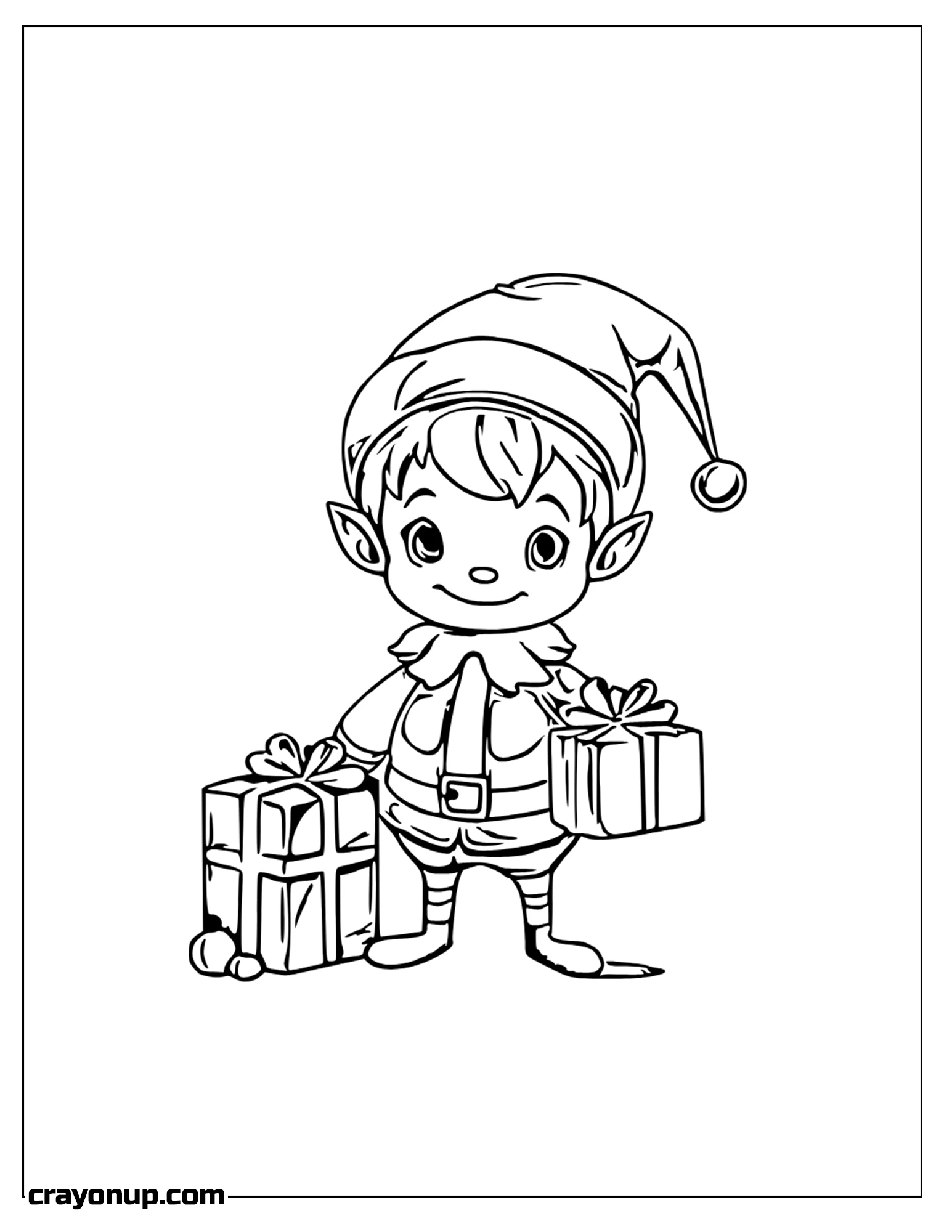 omyy Coloring Page of Elf with Gifts in Christmas Day