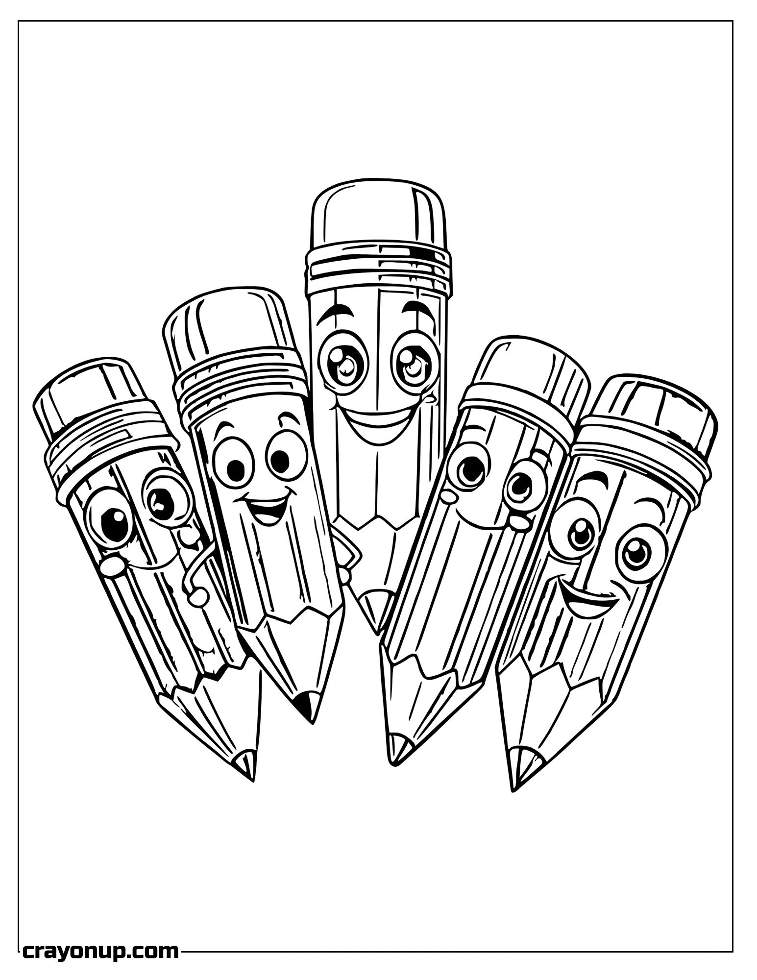 omyy Coloring Page of five Pencil standing smiling