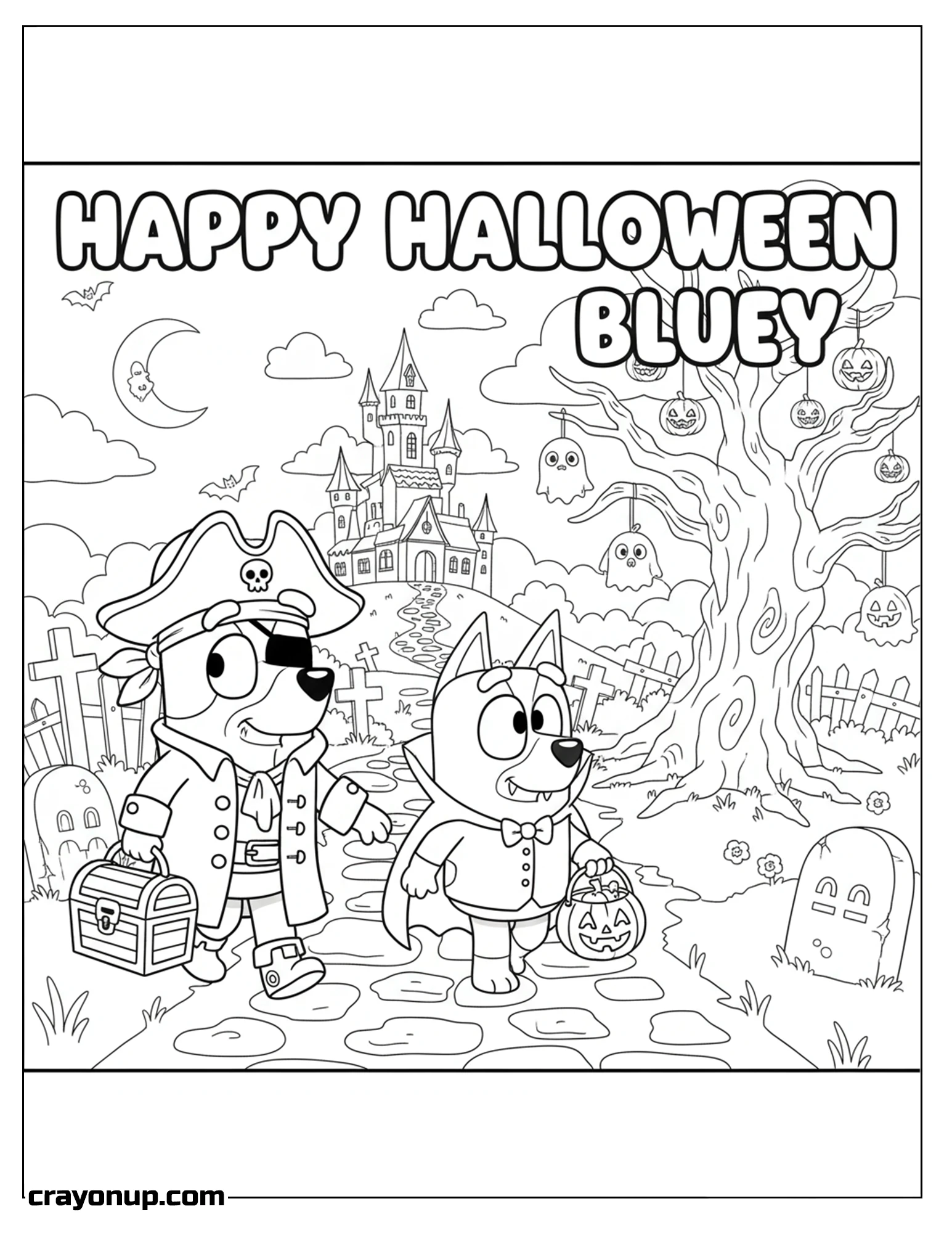 Coloring Page of Free Cute Bluey Halloween Coloring Sheet PDF
