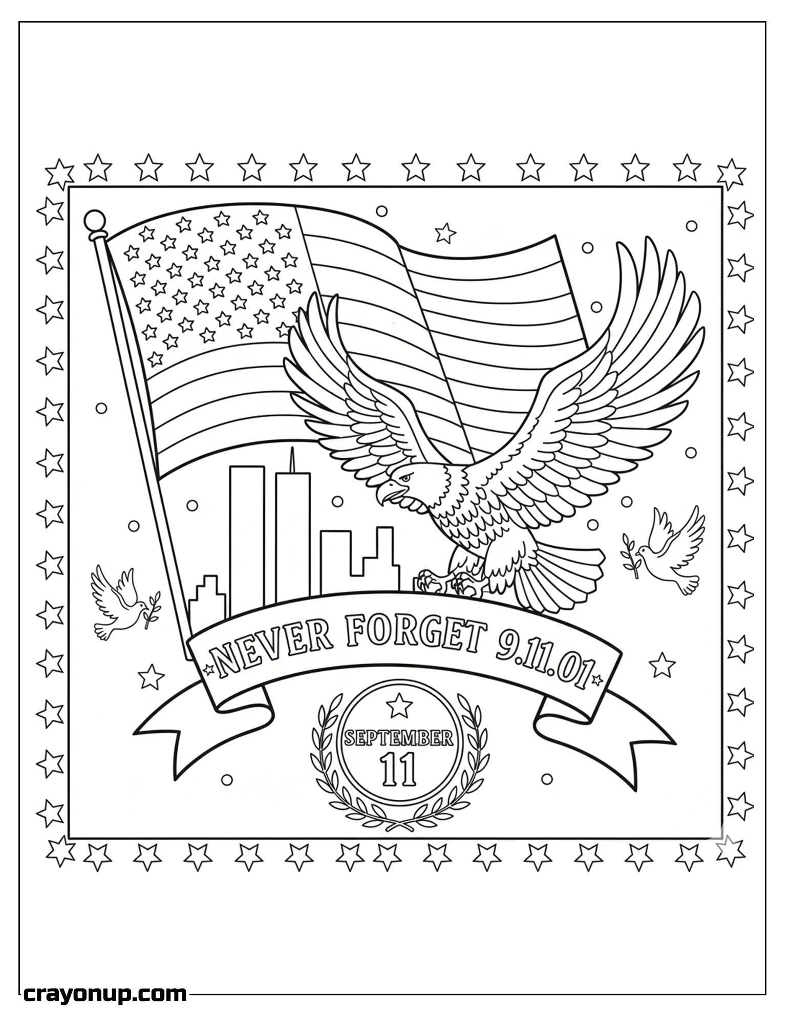 Coloring Page of Free Patriot Day Coloring Sheet for Children