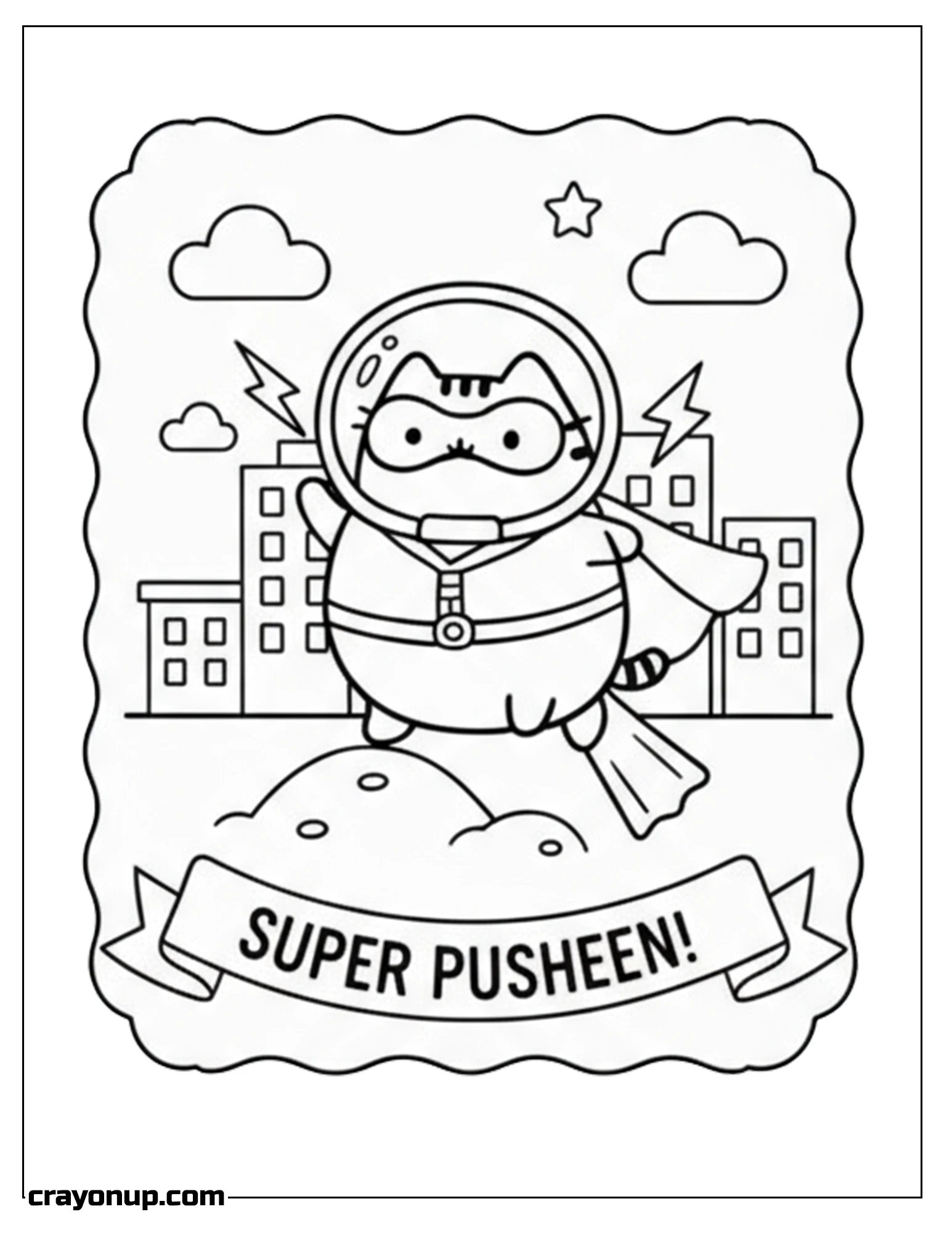 Coloring Page of Free Printable Super Pusheen Coloring Sheet